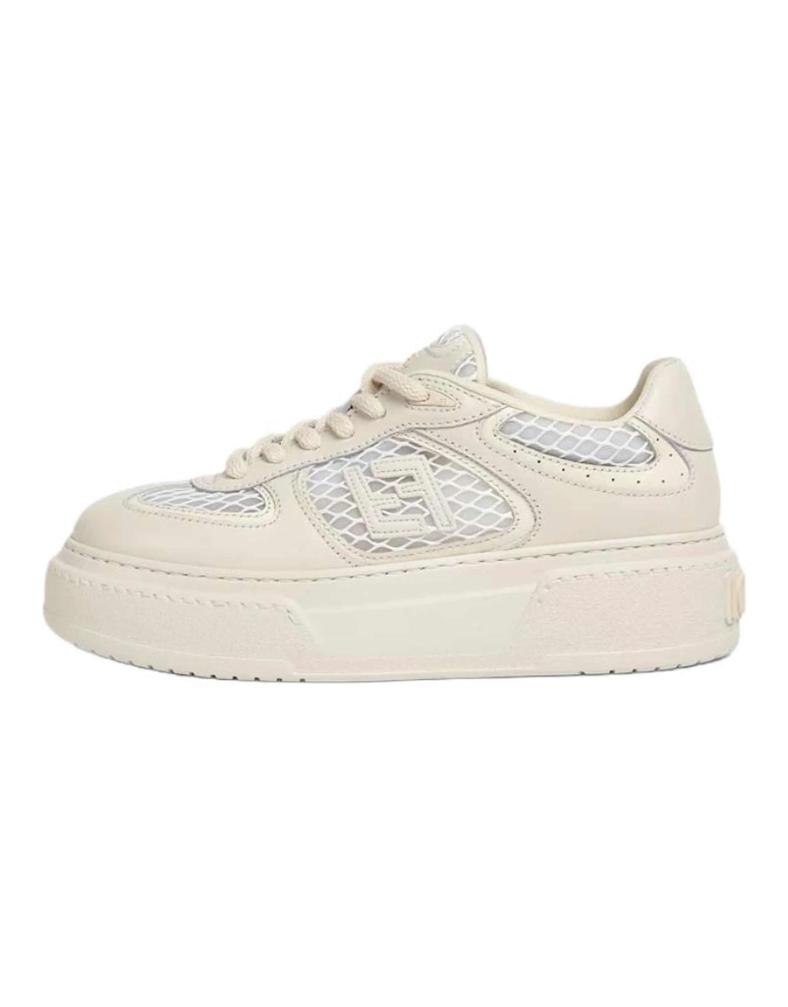 FENDI Match Calfskin Mesh Platform Low-Top Sneakers Women's Beige