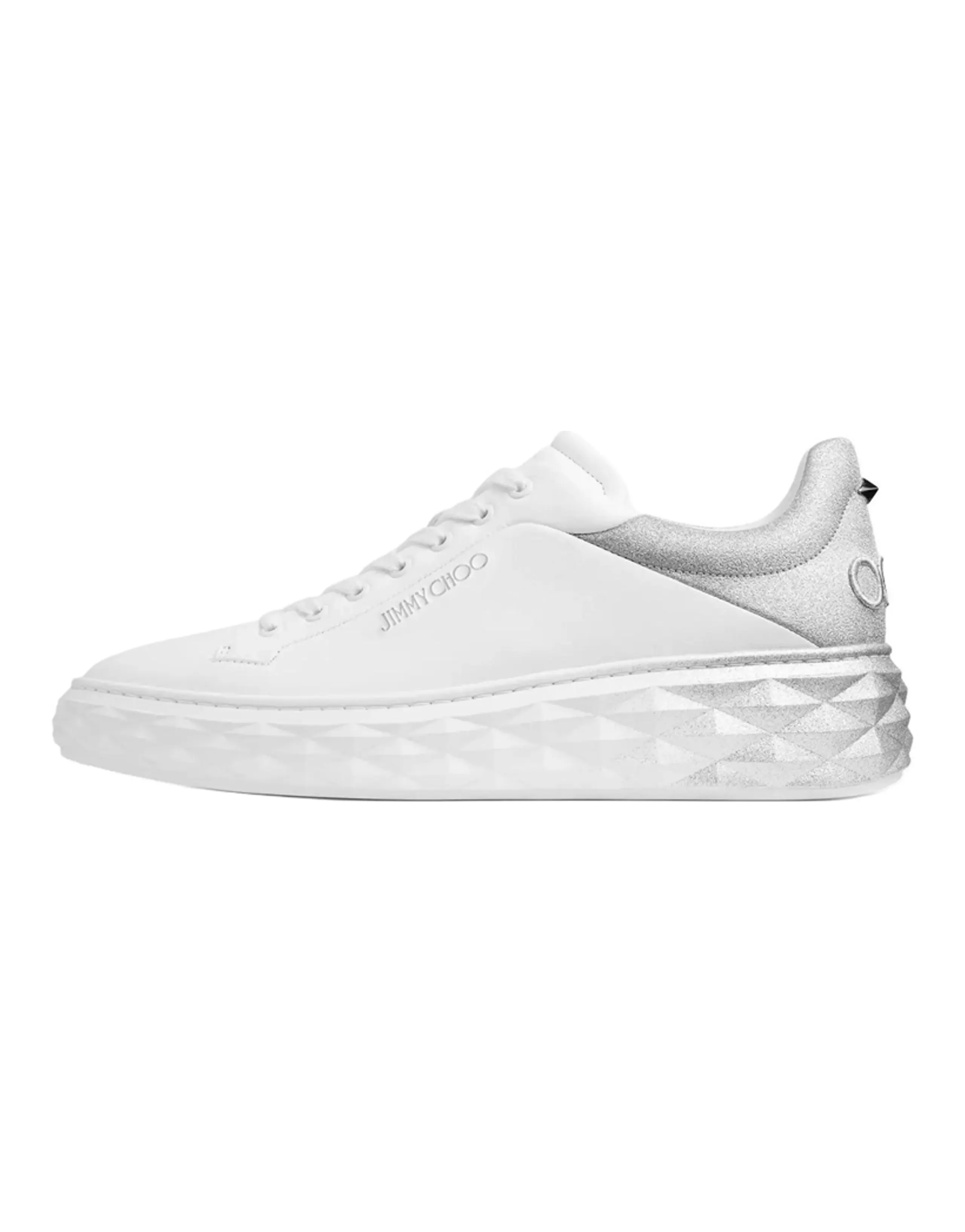 Jimmy Choo DIAMOND MAXI/M II Leather Round Toe Lace-Up Low-Top Skate Shoes Men's White