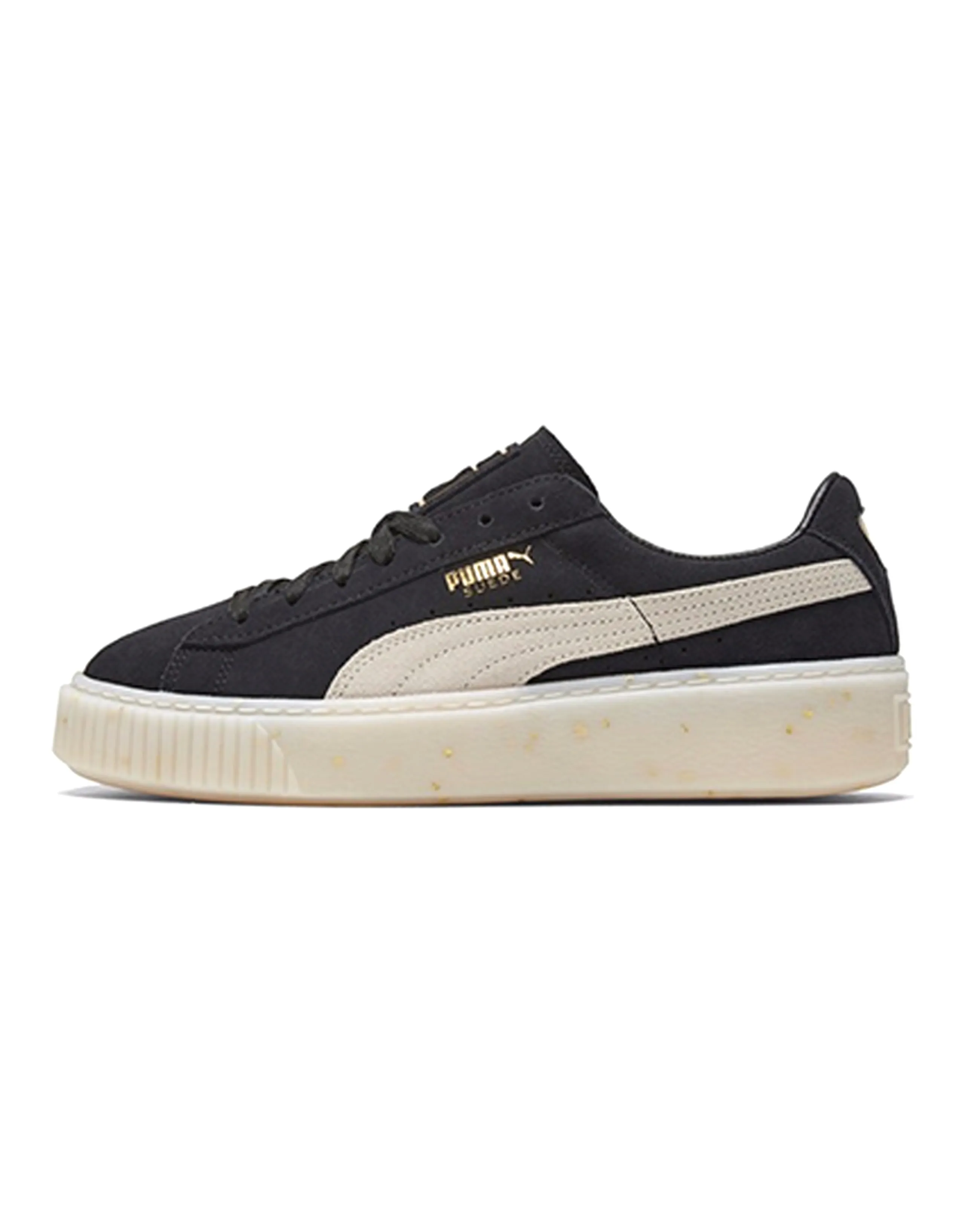 PUMA Suede Platform Black/White/Gold Board Shoes Women's
