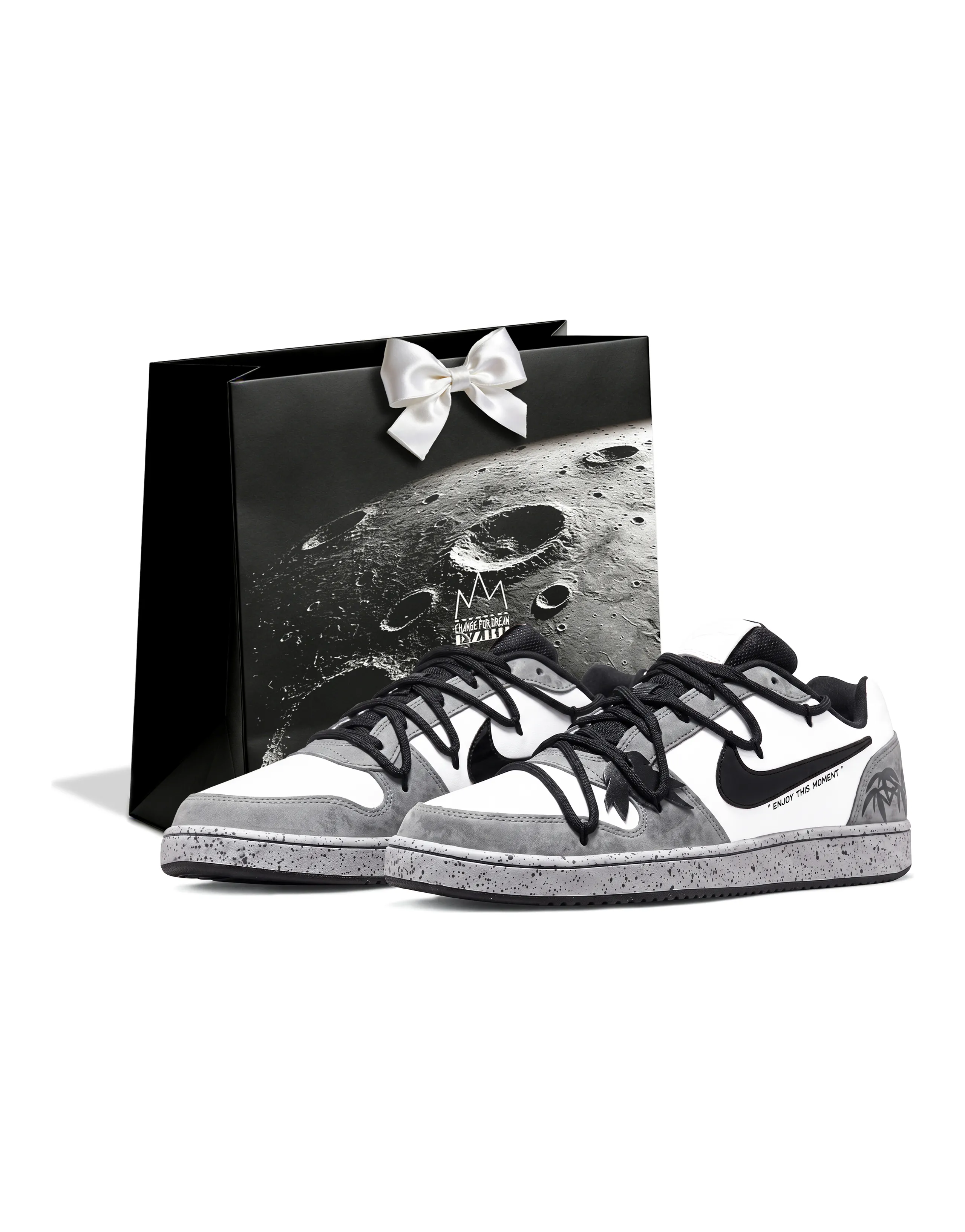 [Custom Sneakers] Nike EBERNON Gift Bag Version Chinese Style Ink Wash Bamboo Forest Retro Comfortable Versatile Trendy Commute Boyfriend Style Anti-Slip Low-Top Sneakers Men's Grey Black