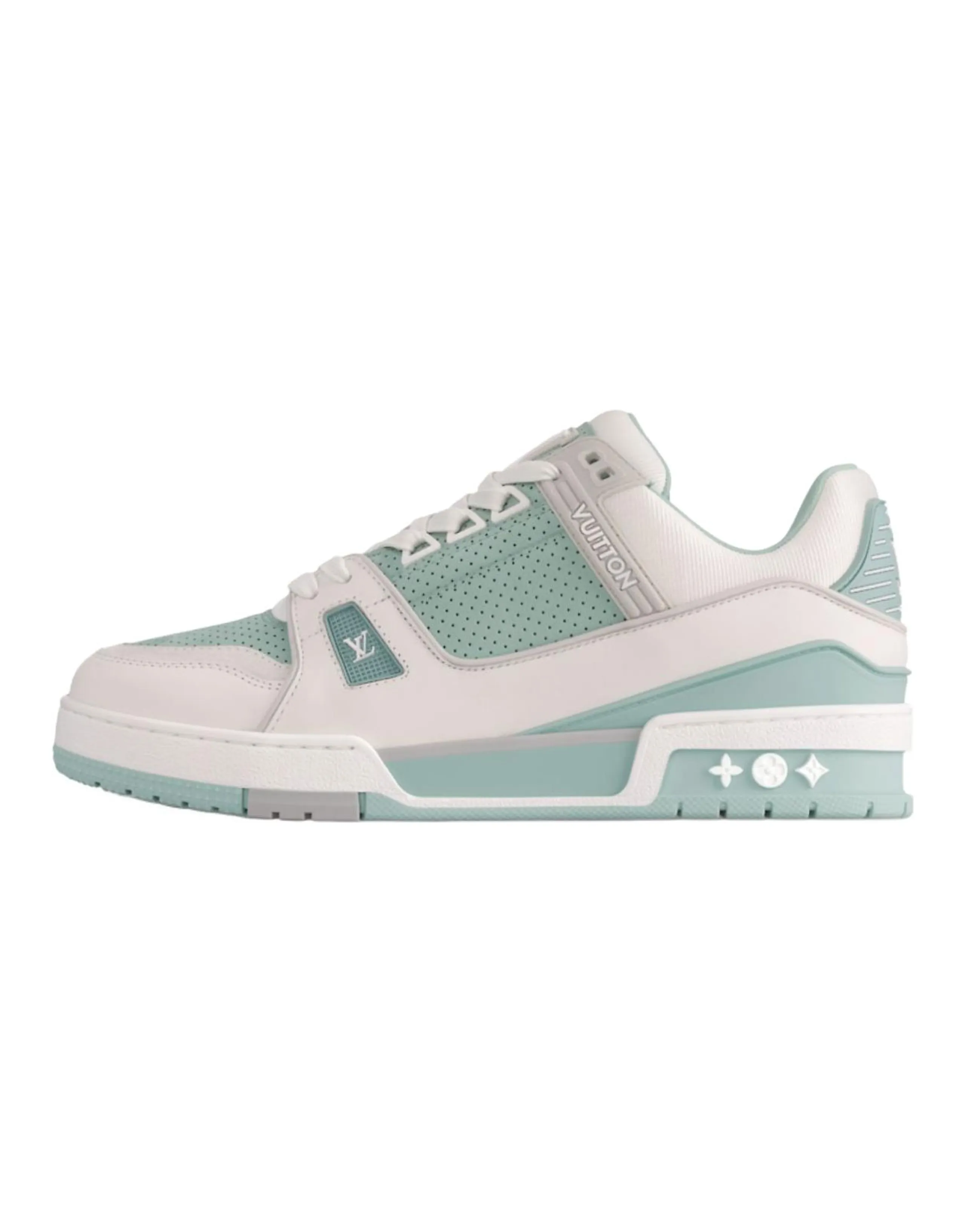 LOUIS VUITTON Trainer Leather Perforated Lace-Up Low-Top Skate Shoes Women's White Green