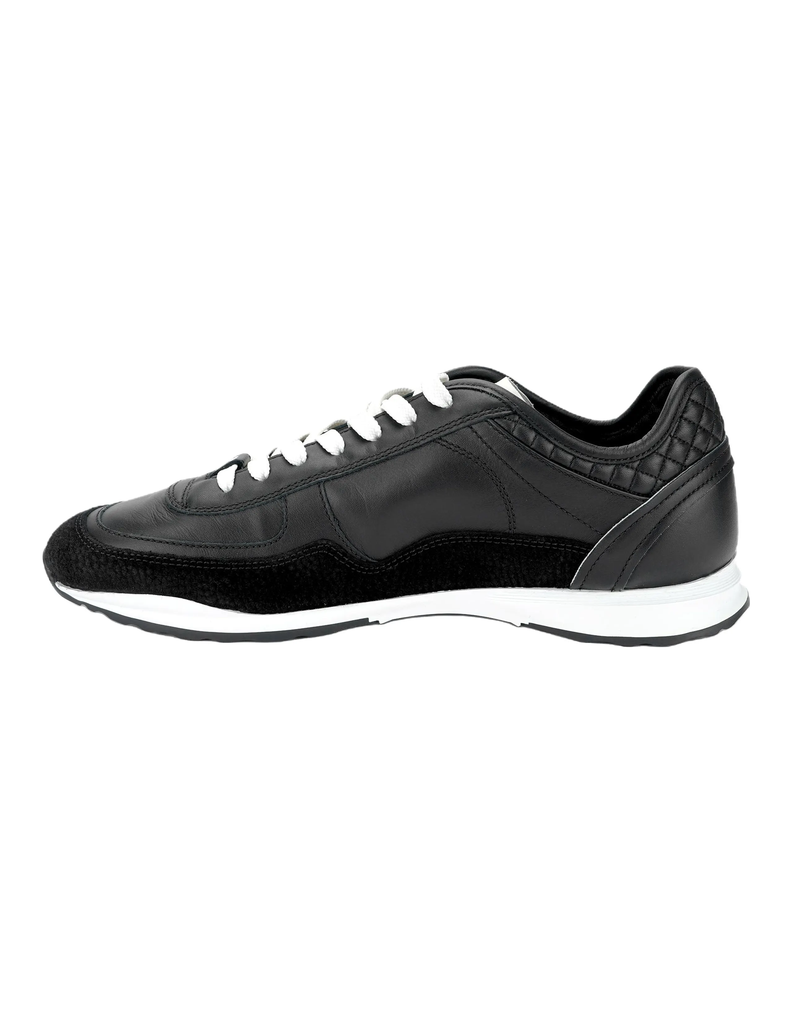CHANEL 25P Suede Calfskin Round Toe Lace-Up Flat Thin Sole Low-Top Casual Shoes Women's Black