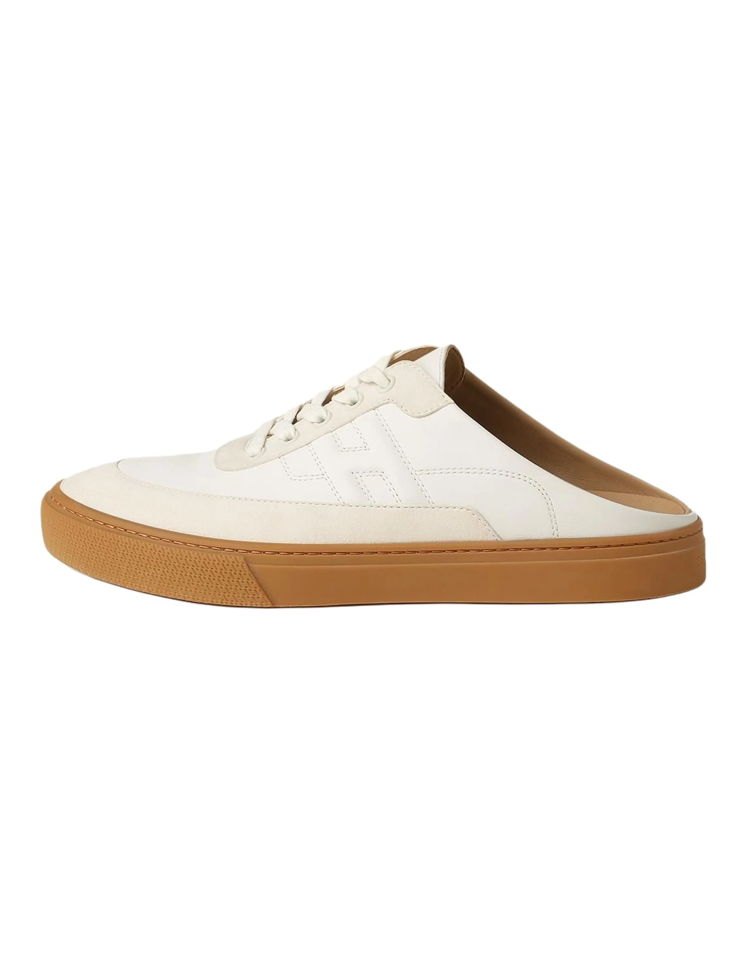 HERMES Keep Keep Leather Geometric Round Toe Slip-On Loafers Men's Beige