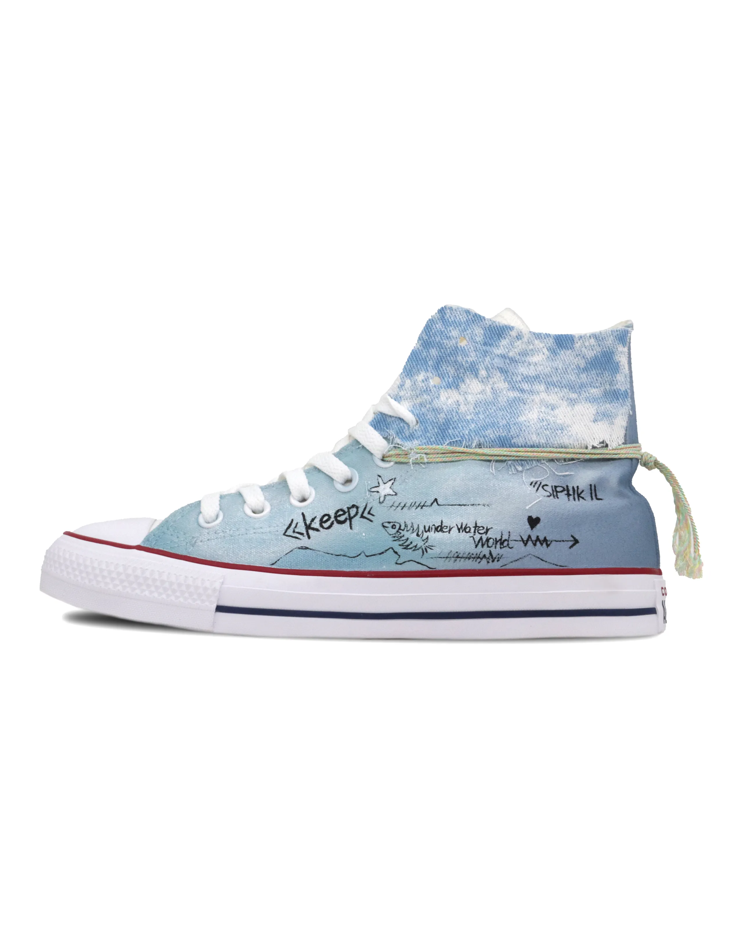 Custom Sneakers: Converse Chuck Taylor Hi 'West Coastline' Comfortable Versatile Wear-Resistant High-Top Canvas Shoes Unisex Bright White/Blue