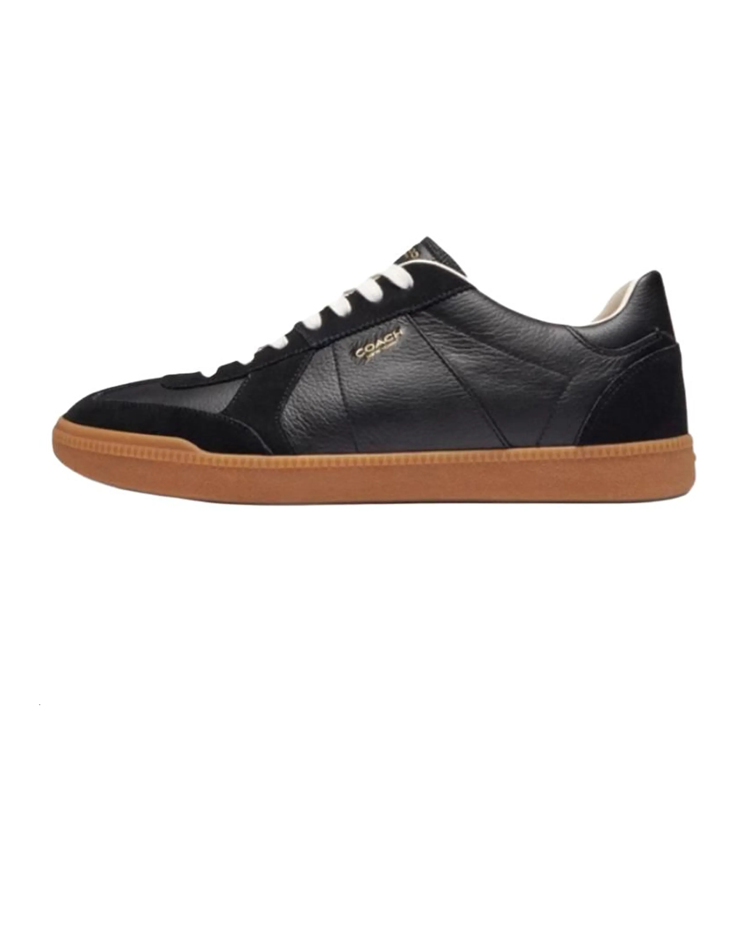COACH Ellis Split Leather Cowhide Leather Comfortable Round-Toe Lace-Up Low-Top Sneakers Men's Black