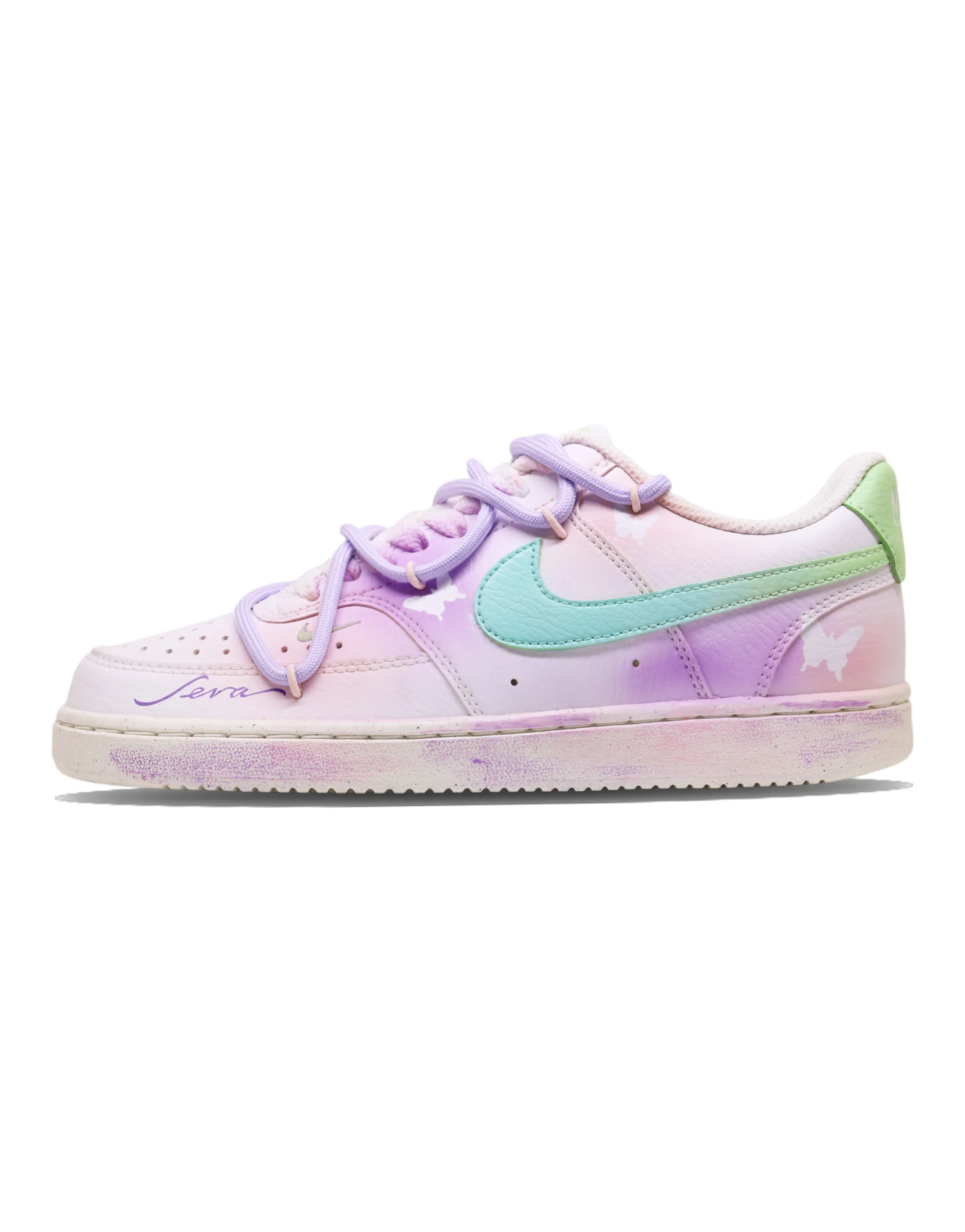 Nike Court Vision Low Leather Butterfly Print Low-Top Sneakers Women's Purple