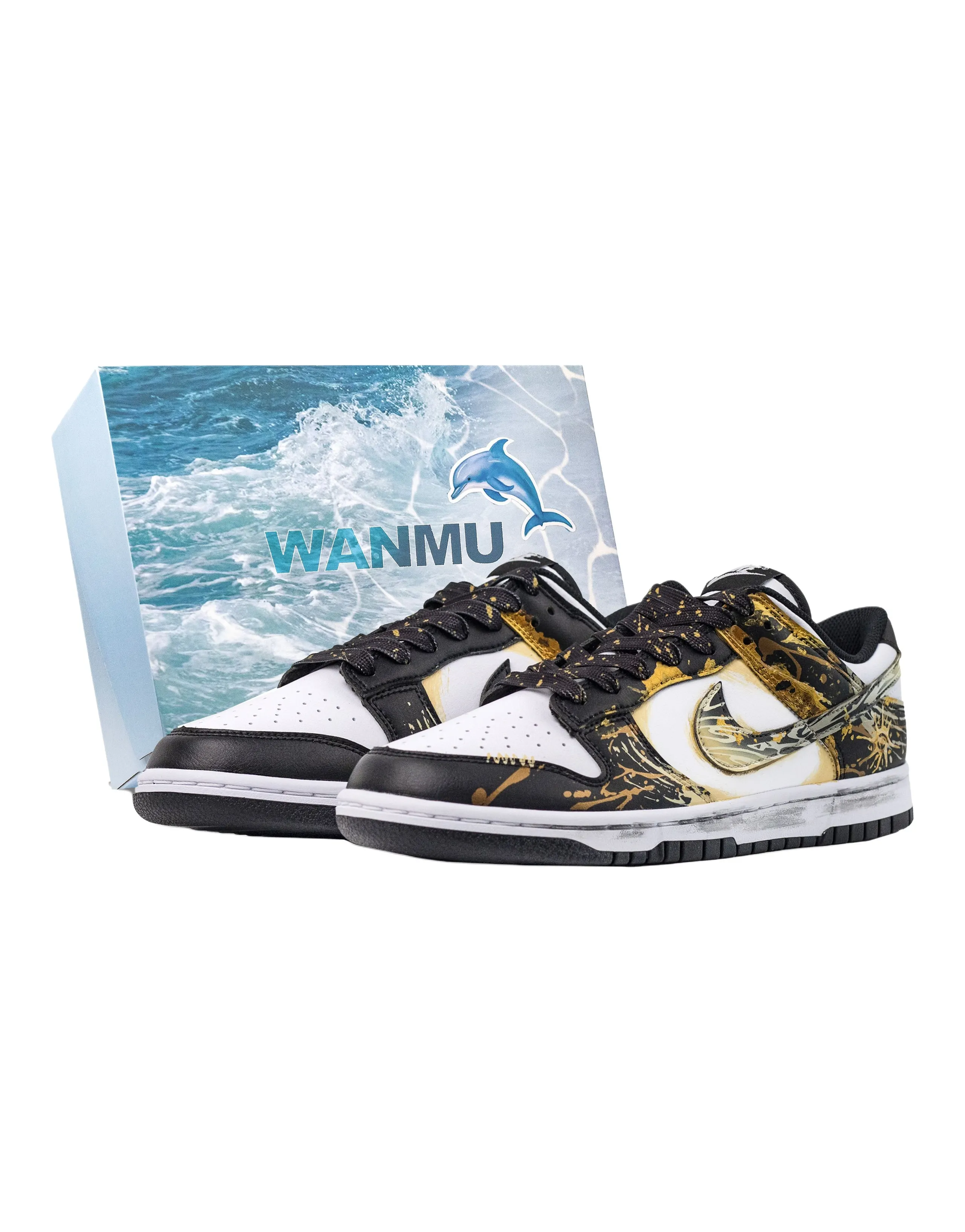 Custom SneakersNike Dunk 'Sun God' Hand-Painted Gradient Splatter High-End Detailed Gift Box Wear-Resistant Low-Cut Casual Sneakers Unisex Black-Gold