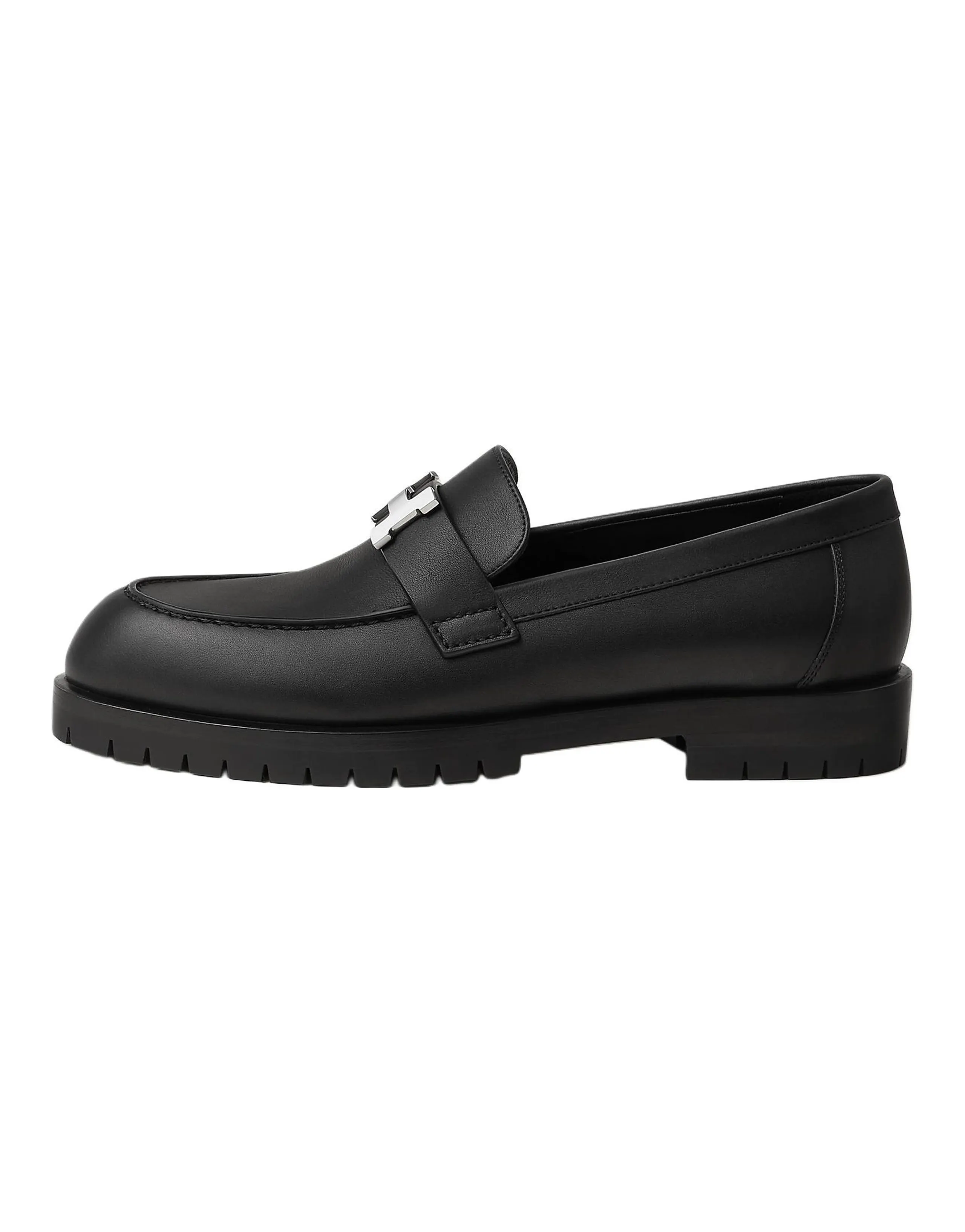 HERMES Faubourg Calfskin Round Toe Slip-On Loafers Women's Black