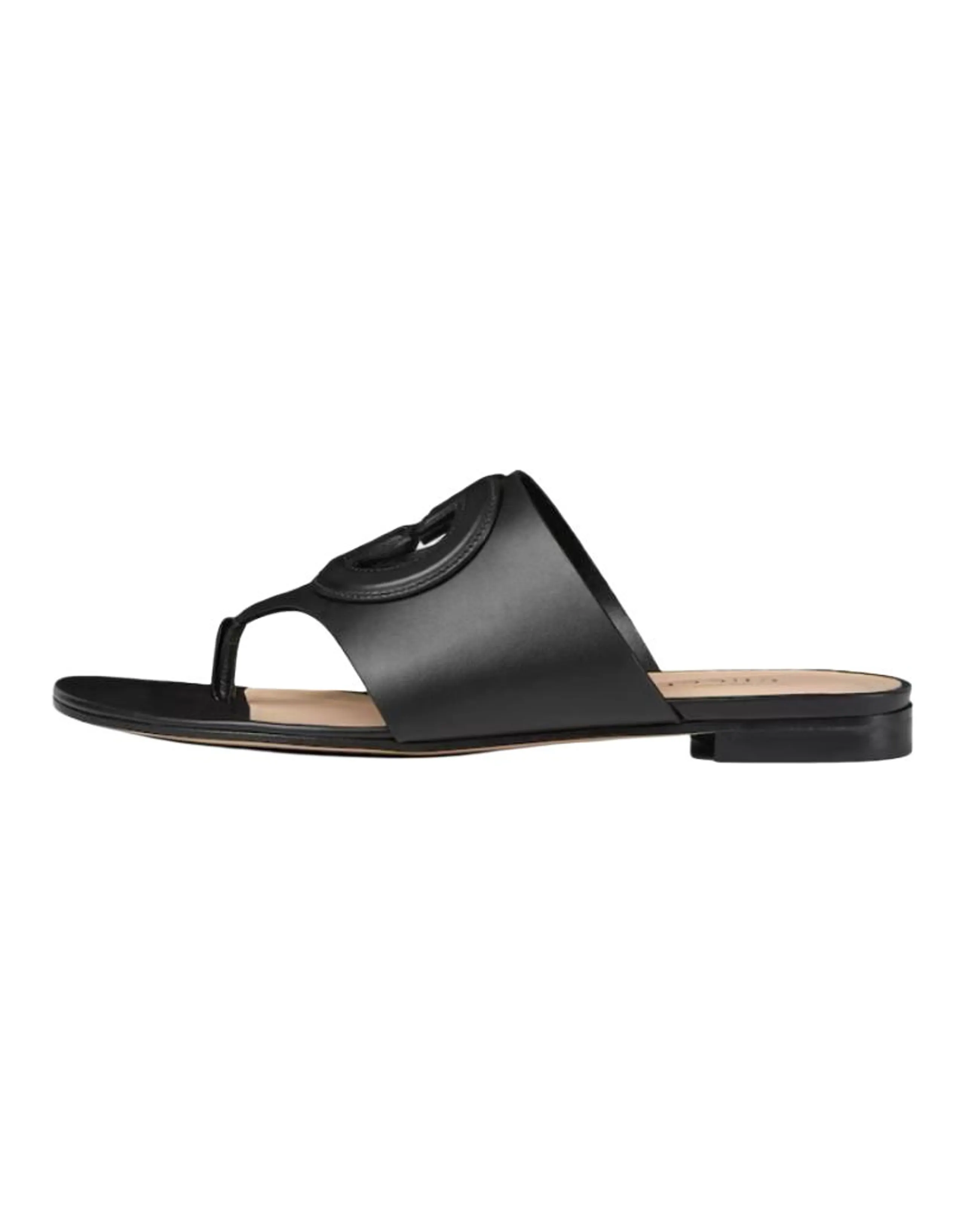 GUCCI Interlocking Leather Round-Toe Thong Flip-Flops Women's Black