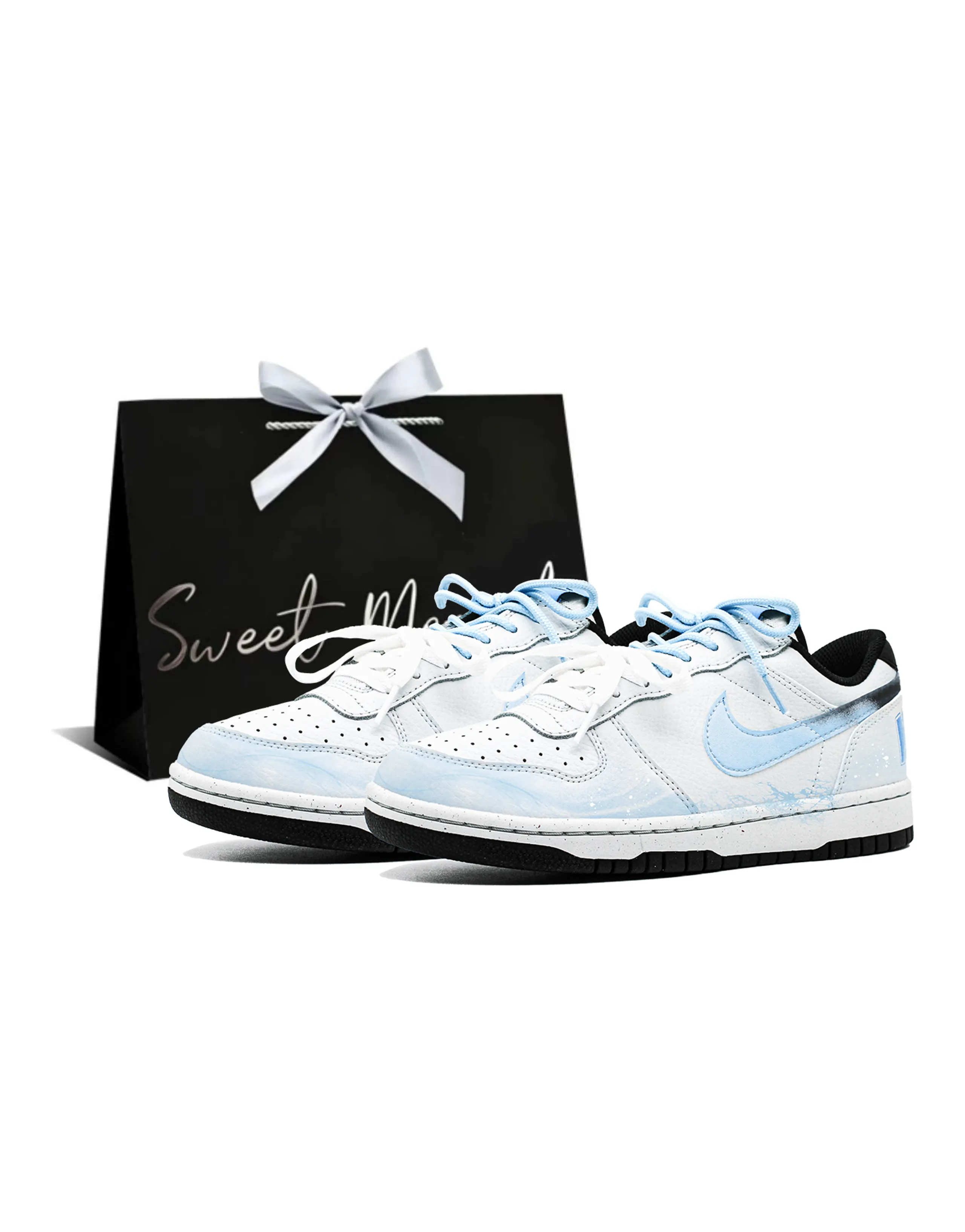 Custom SneakersNike Big Ink Shadow Waves Gift Bag Premium Vintage Classic Retro Simple Versatile Romantic Gift Low-Top Skate Shoes Men's Blue White