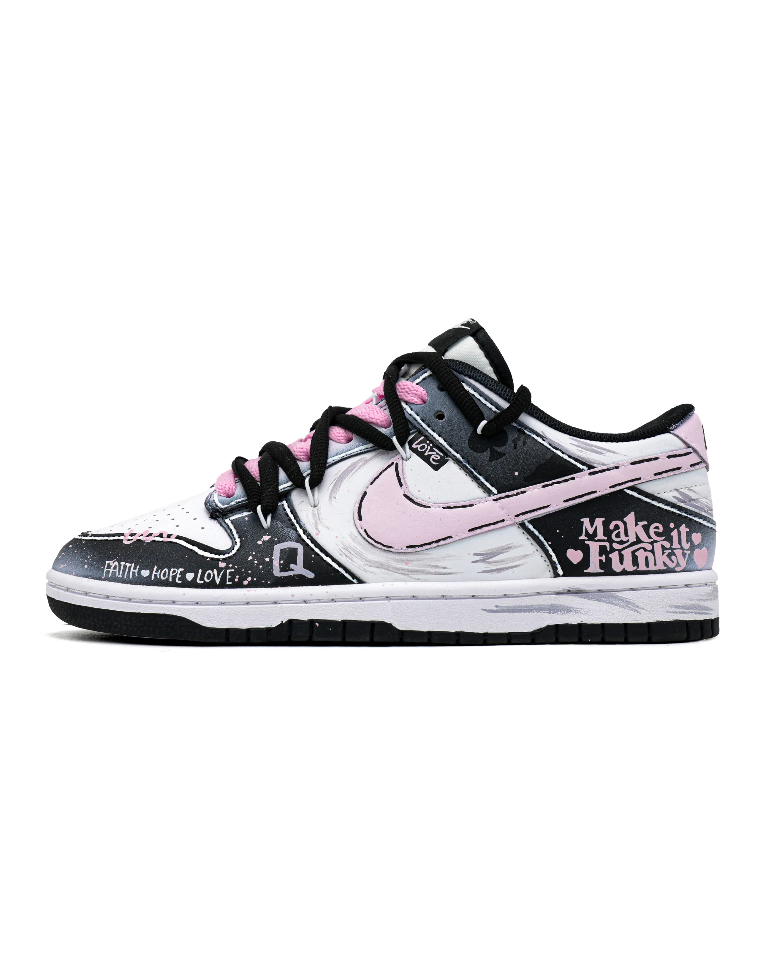 Custom SneakersNike Dunk 'Spade Imprint' Synthetic Leather Versatile Graffiti Deconstructed Cushioned Wear-Resistant Low-Top Skate Shoes Unisex Black Pink