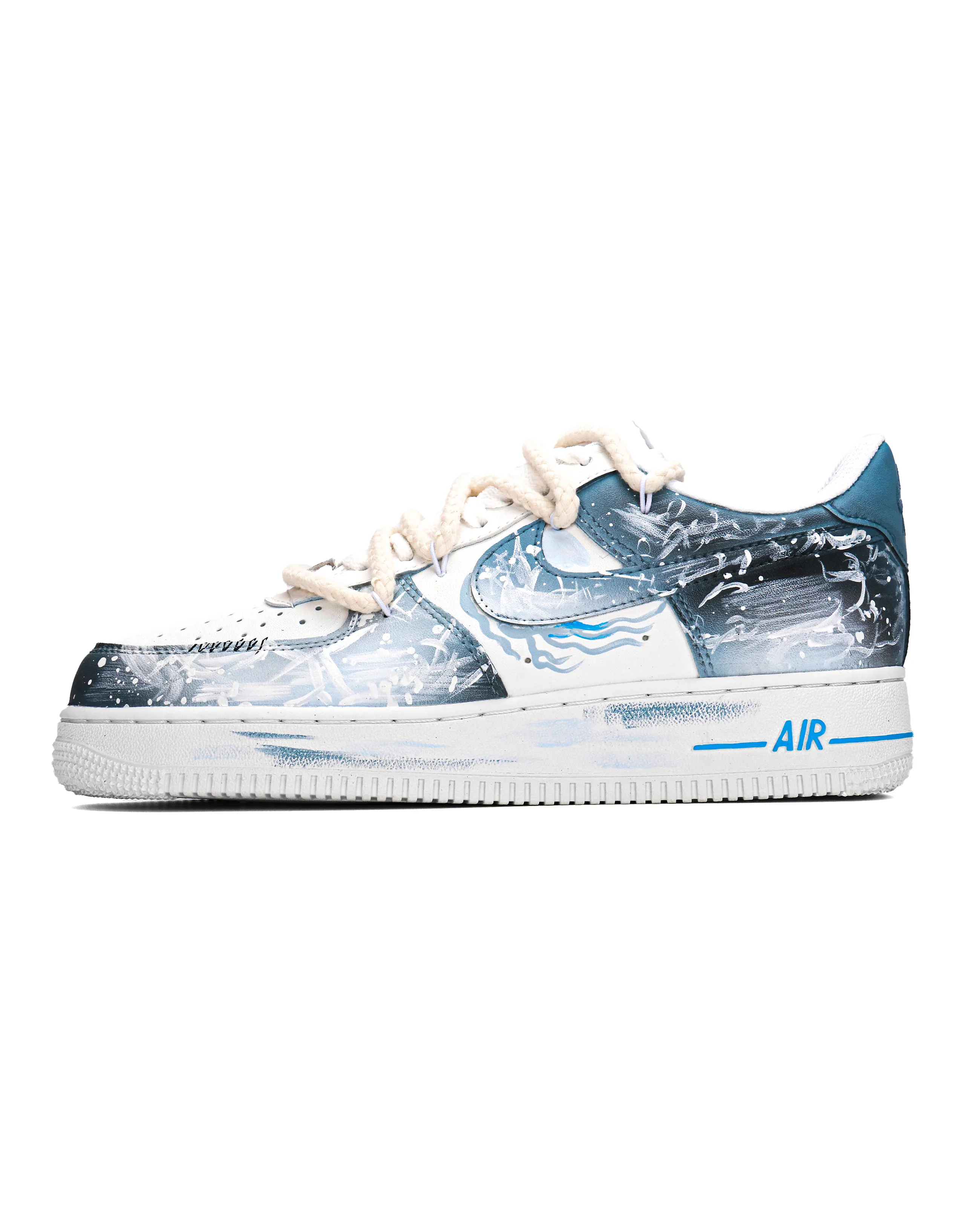 Custom Sneakers Nike Air Force 1 'Wave Shadow' Distressed Low-Top Sneakers Unisex Dark Blue Gradient
