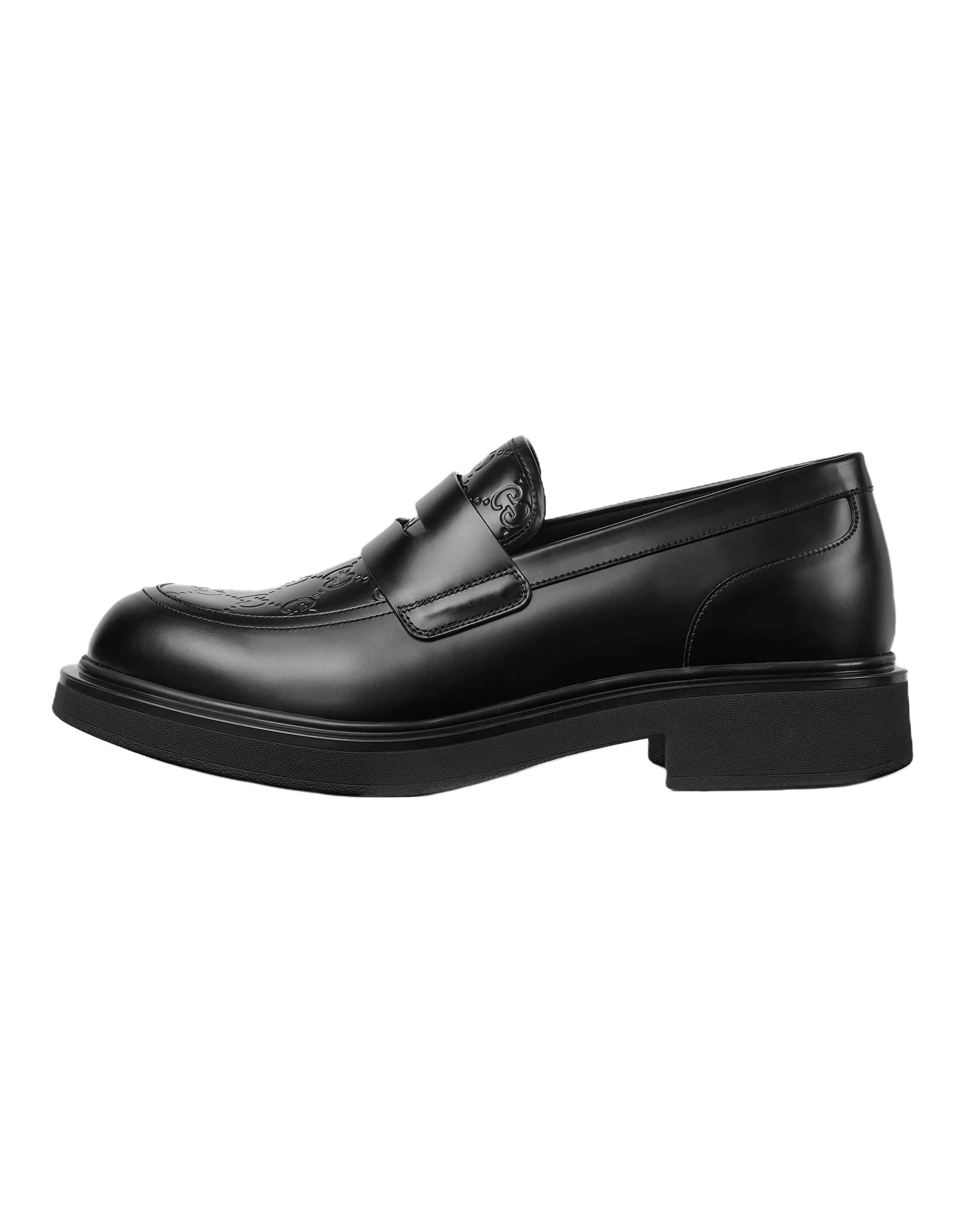 GUCCI Leather Round-Toe Slip-On Loafers Casual Shoes Men's Black