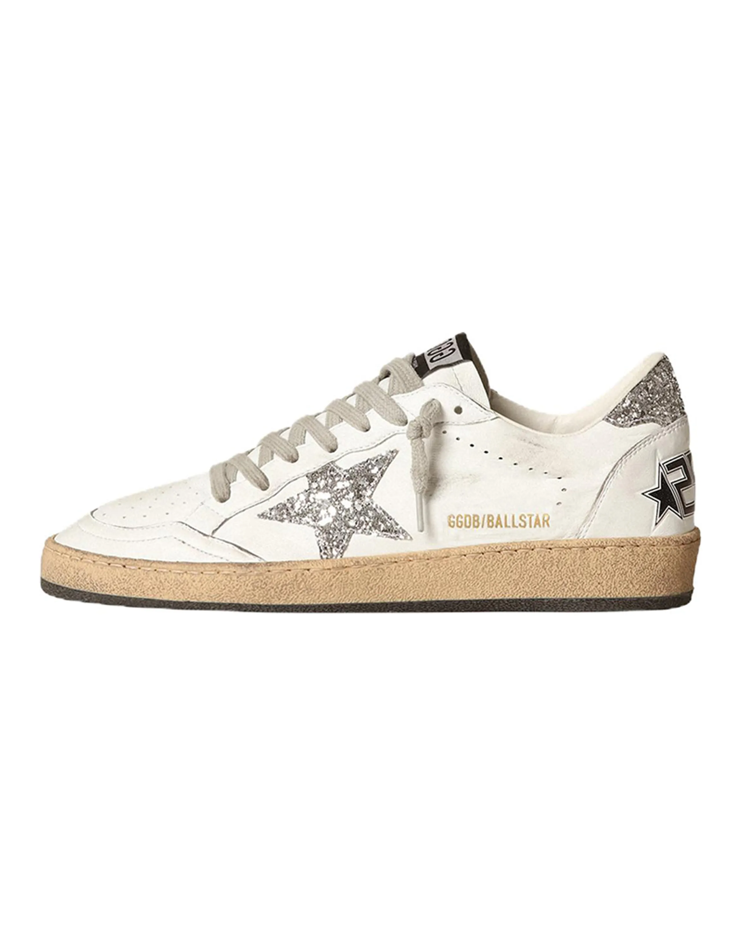 Golden Goose Ball Star White Silver Glitter Women's