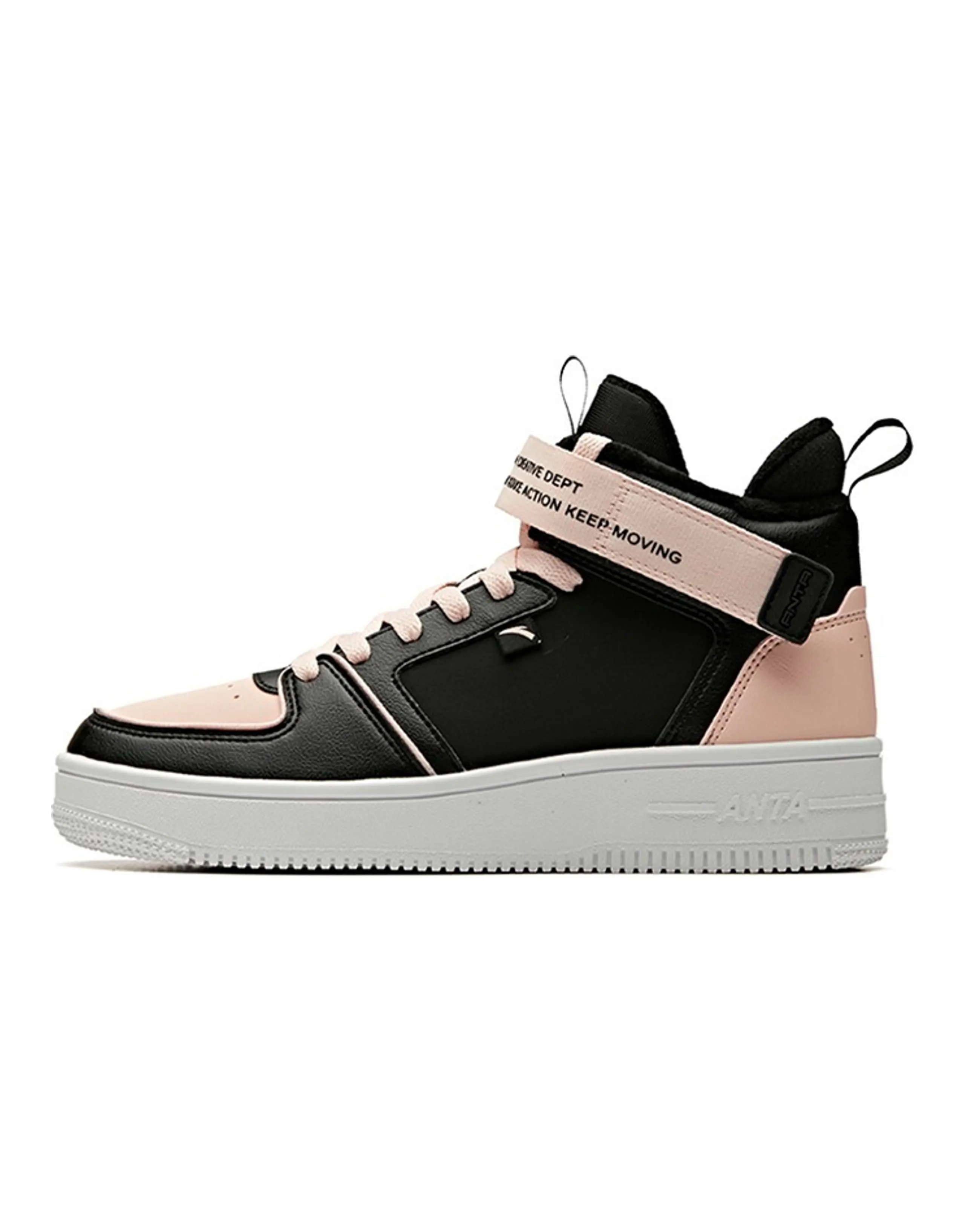 Anta Life Series High-Top Fleece-Lined Sneakers Black Pink Women's