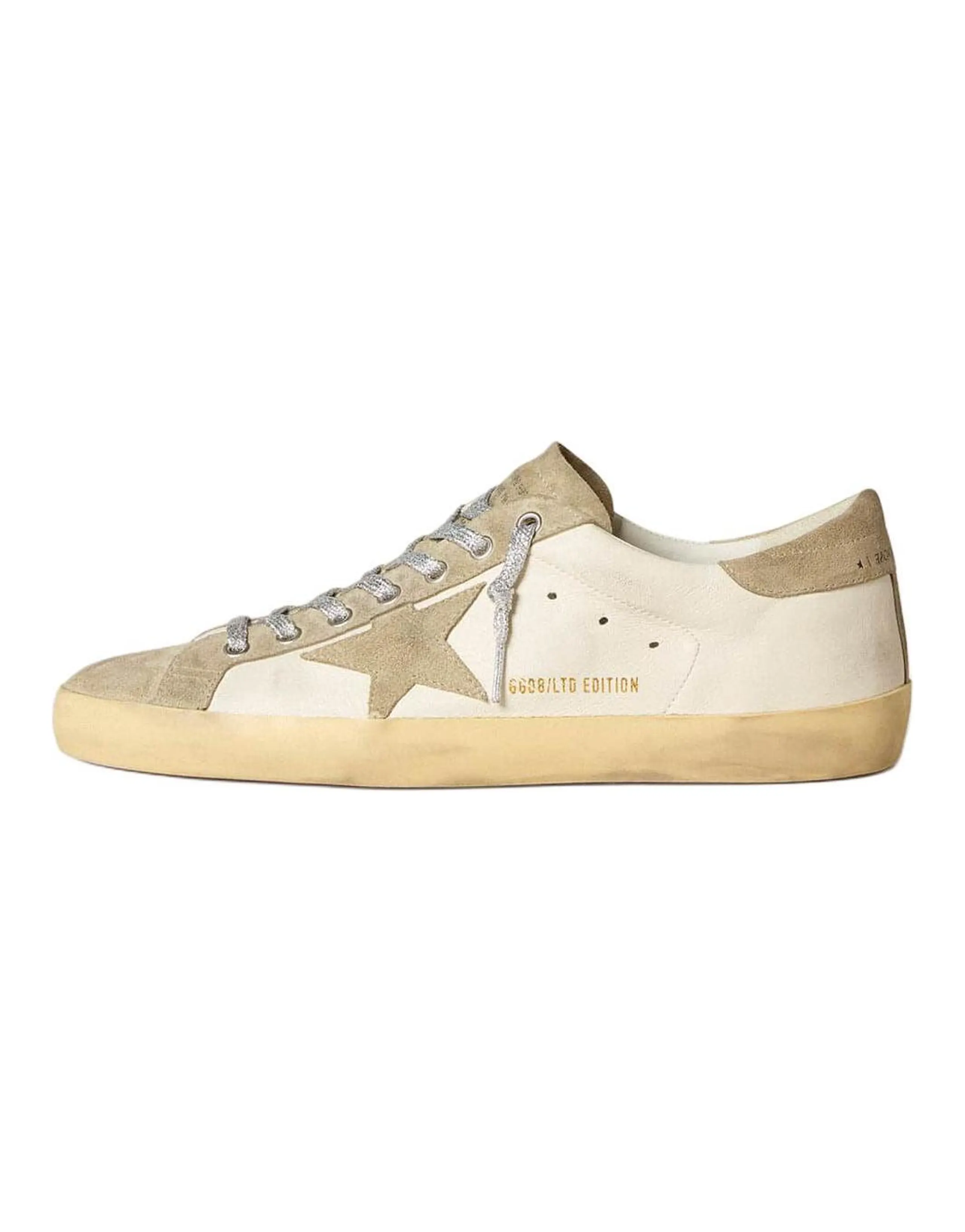 Golden Goose Super-Star Leather Star Applique Round Toe Lace-Up Low-Top Sneakers Men's Grey