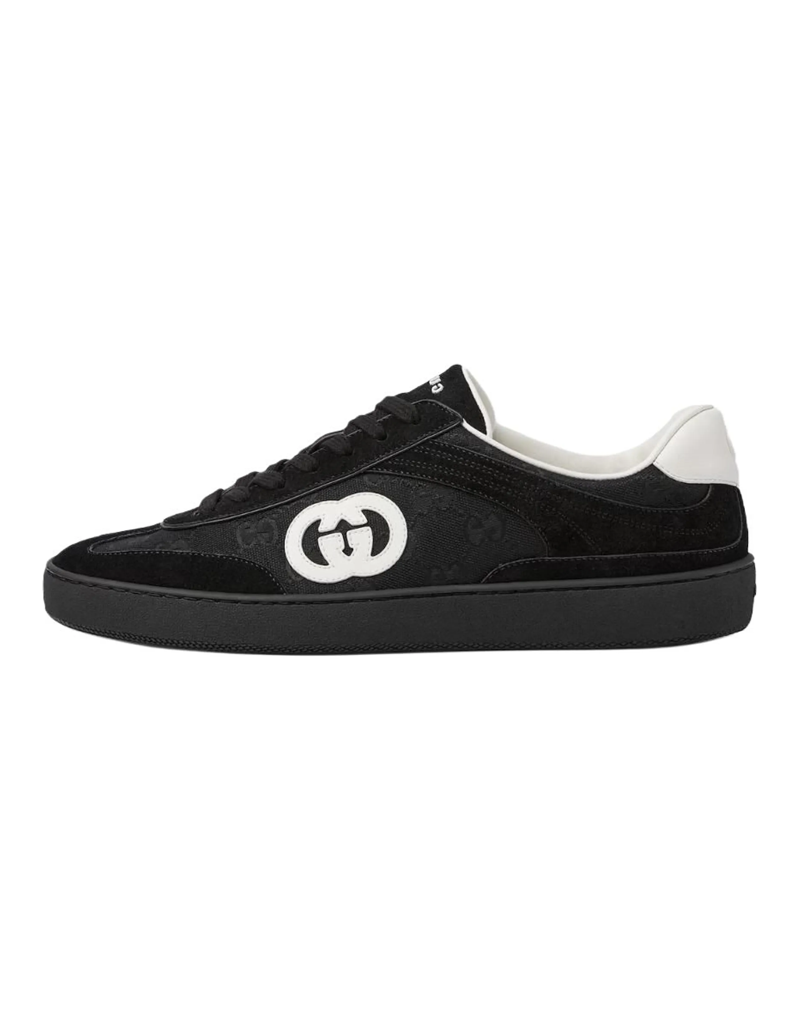 GUCCI G75 Suede Interlocking G Logo Round-Toe Lace-Up Low-Top Sneakers Men's Black