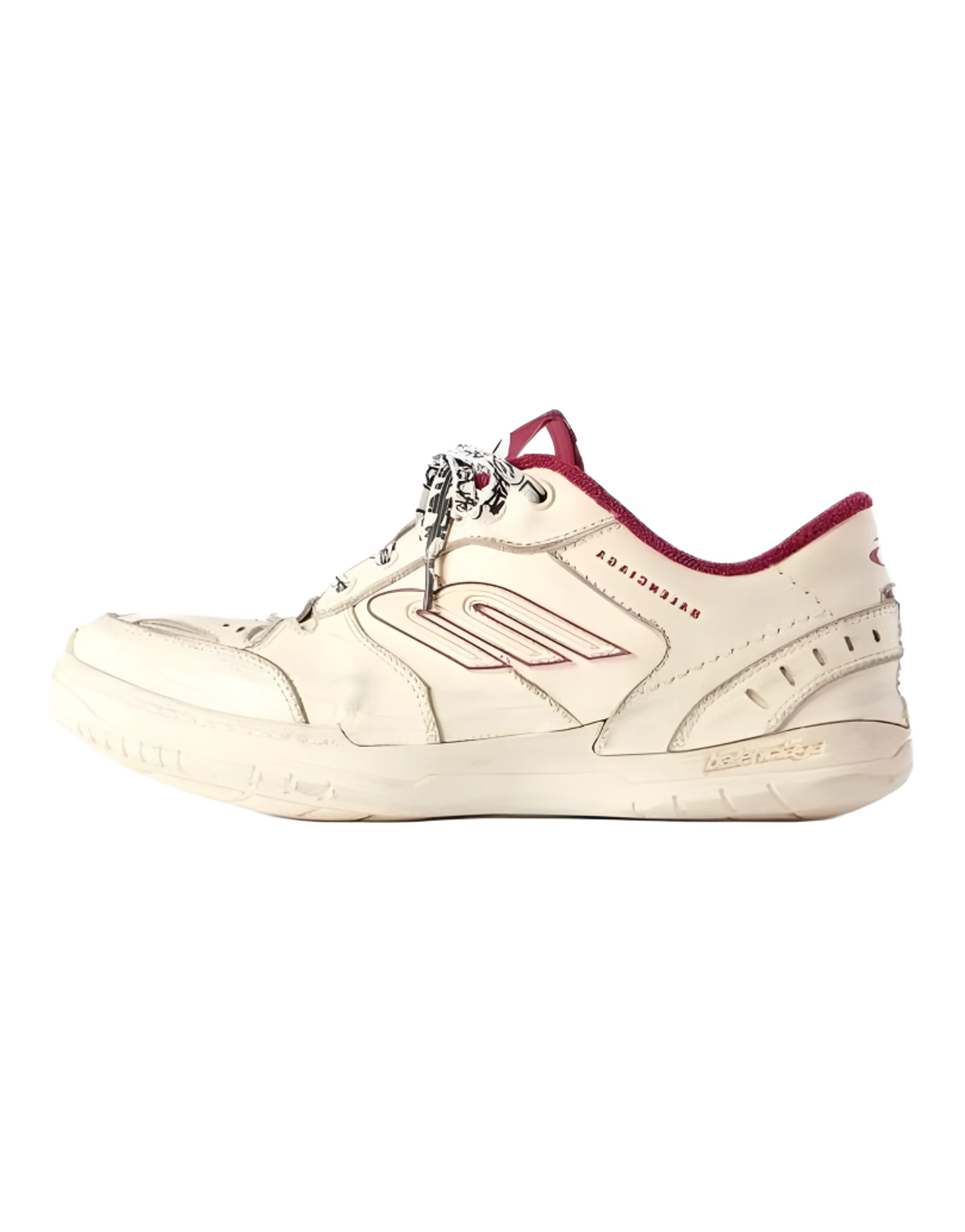 Balenciaga Hamptons Worn-Out Round Toe Lace-Up Distressed Low-Top Casual Shoes Women's White Red