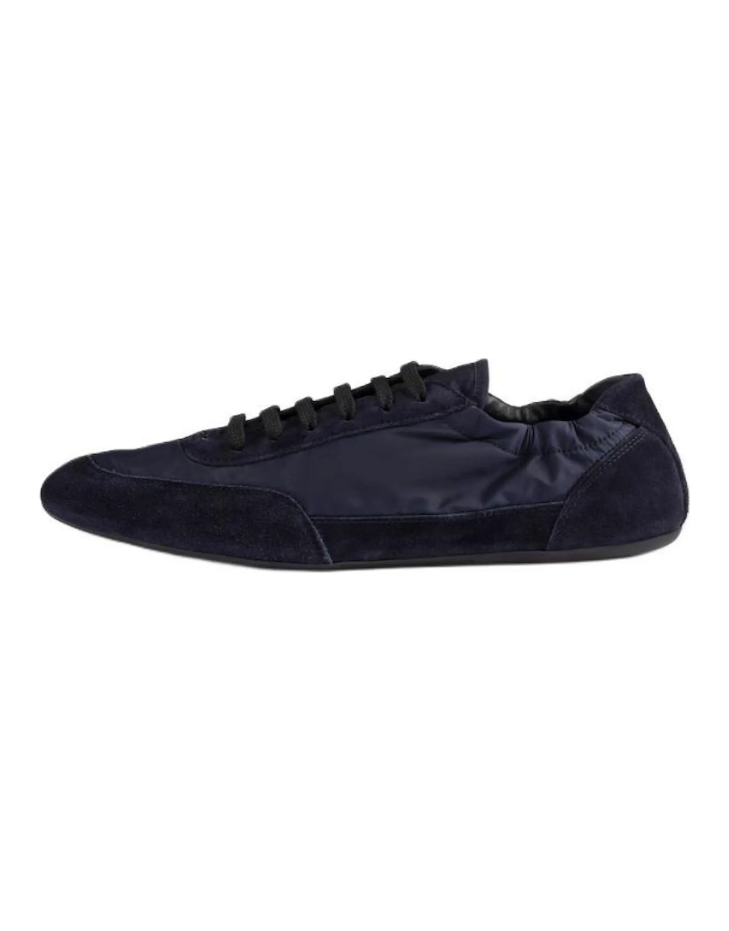 PRADA Collapse Women's Low-Top Casual Shoes Leather Round-Toe Lace-Up Thin Sole Blue
