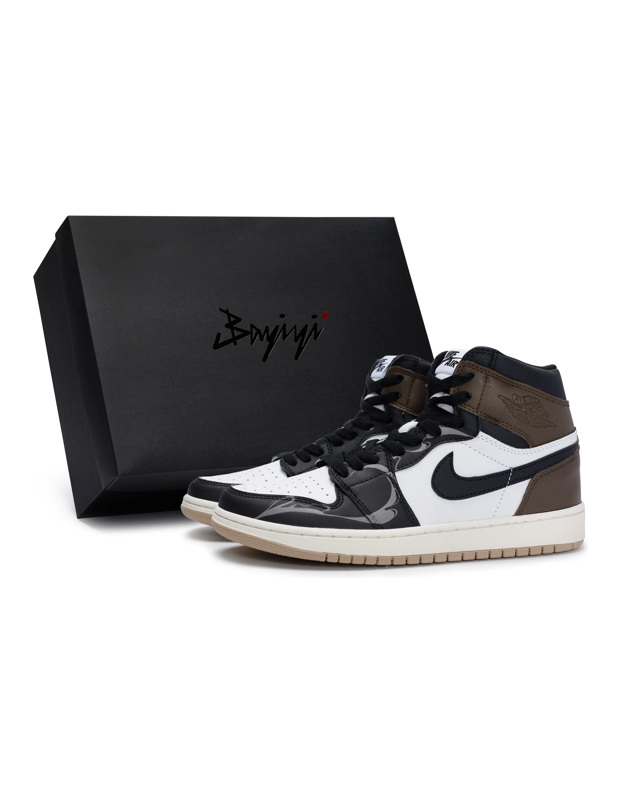 JORDAN Air JORDAN 1 Vintage Basketball Shoes Women's High Top Black/White/Brown