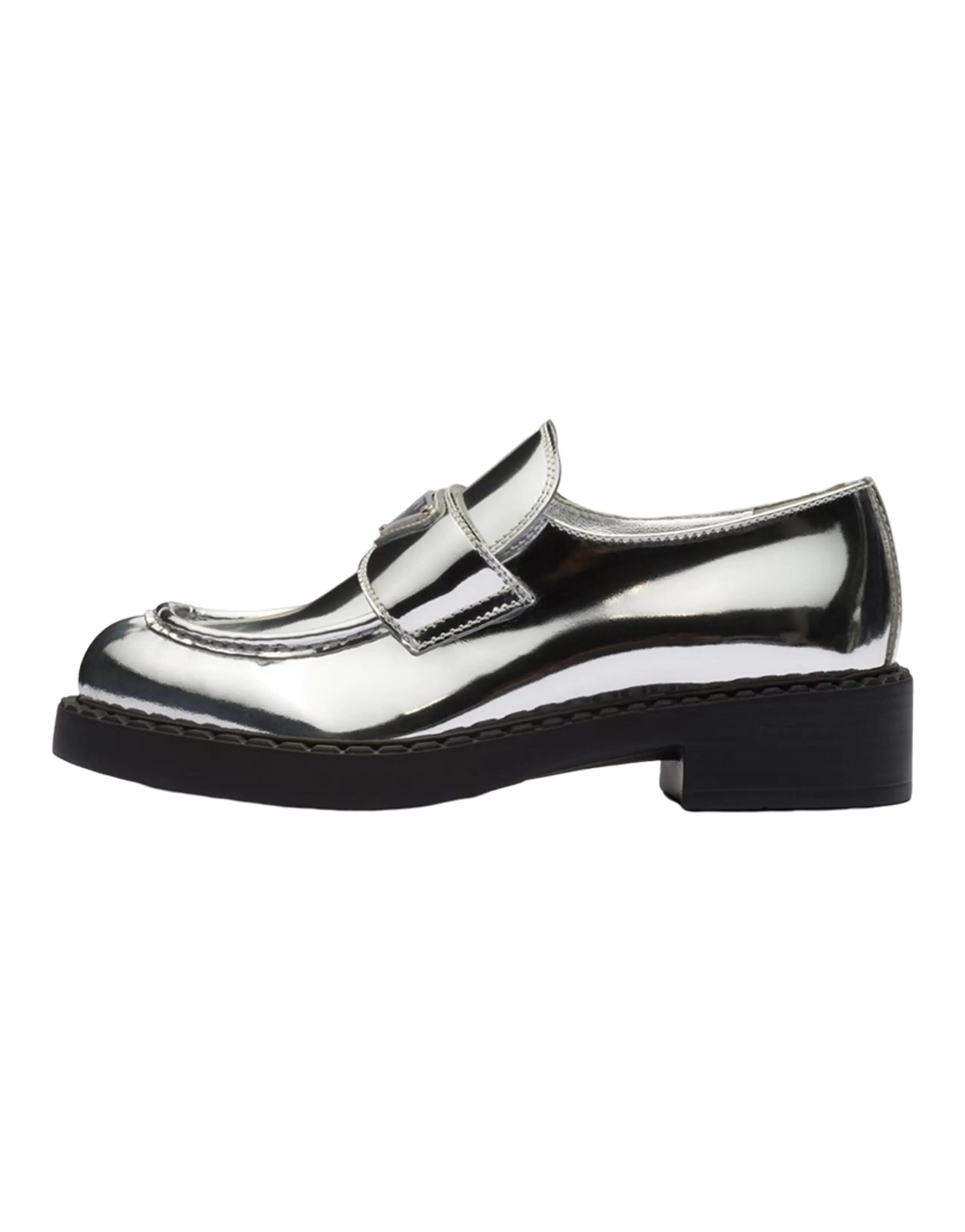 PRADA Metallic 50mm Loafers Silver Leather Women's