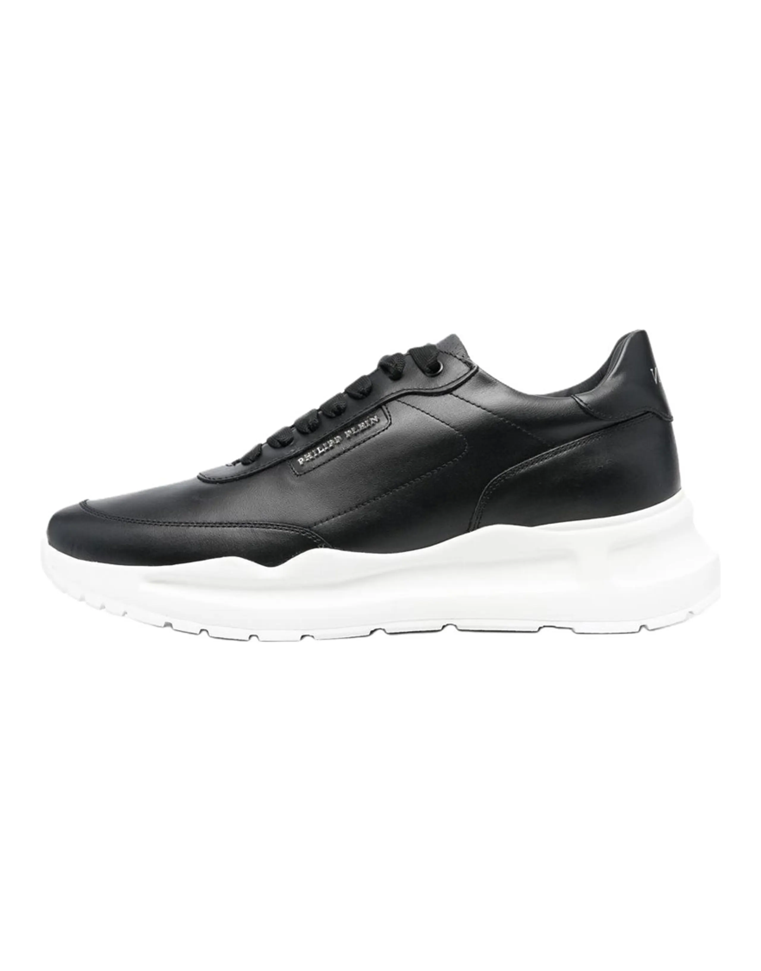 PHILIPP PLEIN Leather Flat Lace-Up Low-Top Casual Shoes Men's Black White