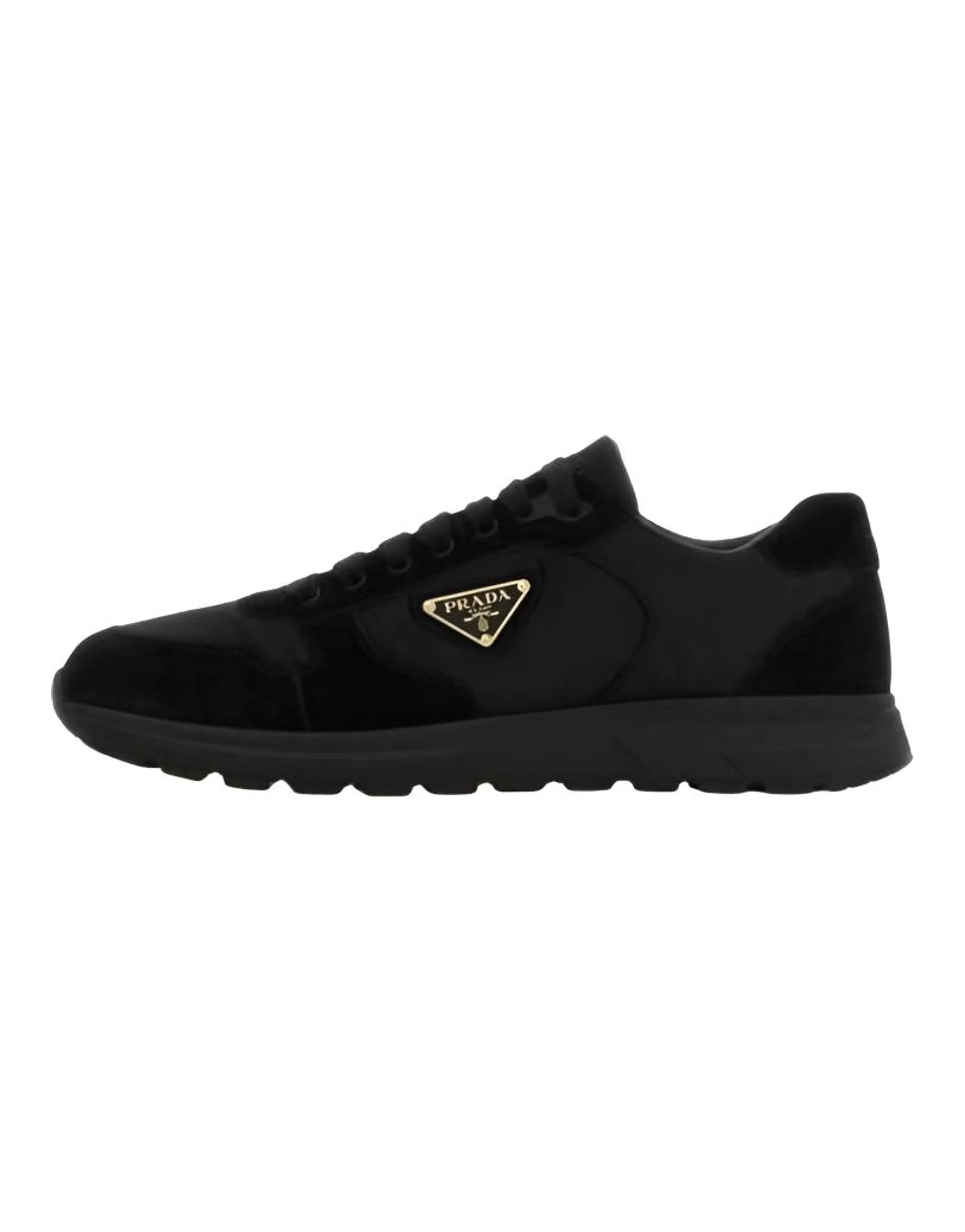 PRADA Calfskin PU Round-Toe Lace-Up Low-Top Casual Shoes Men's Black