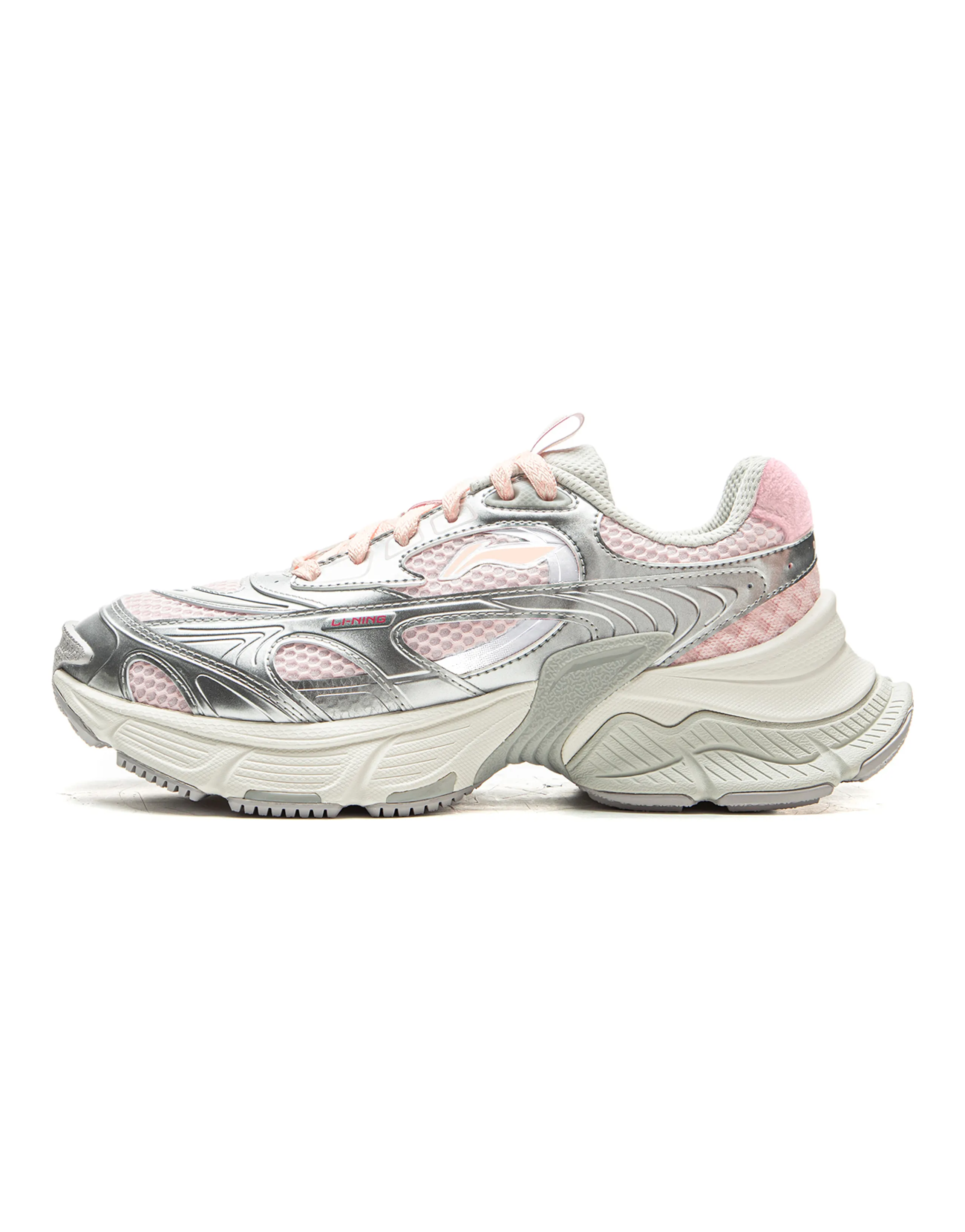 LiNing Women's Chunky Sneakers Silver White Pink
