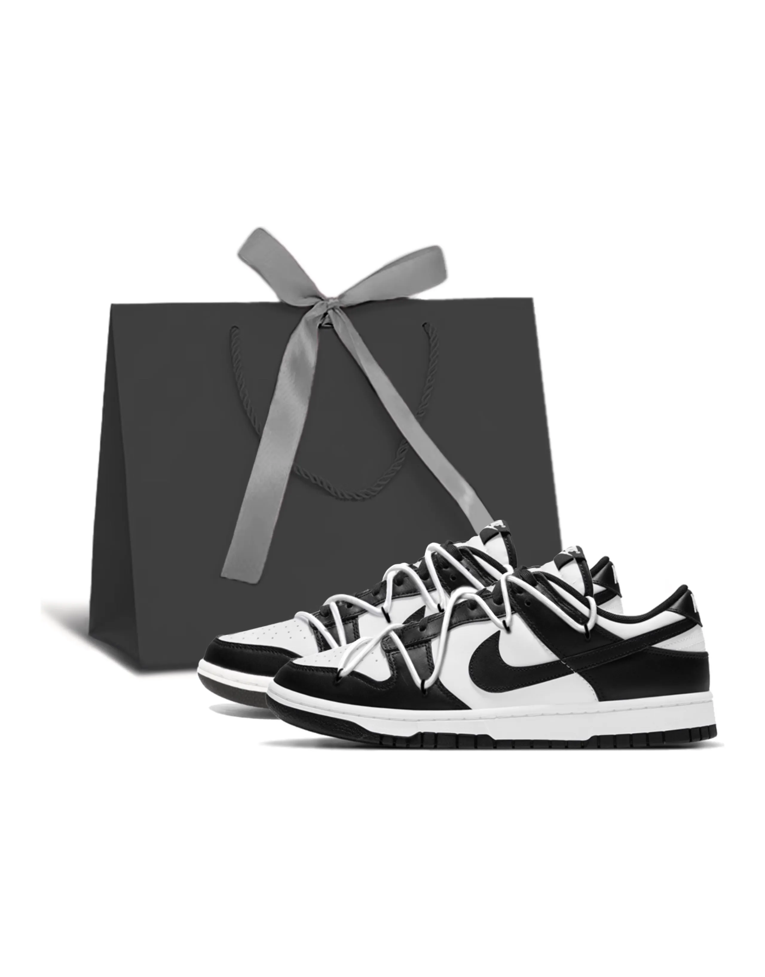 Nike Dunk Classic, Deconstructed Double Shoelace Low Top Skateboard Shoes Unisex Black White