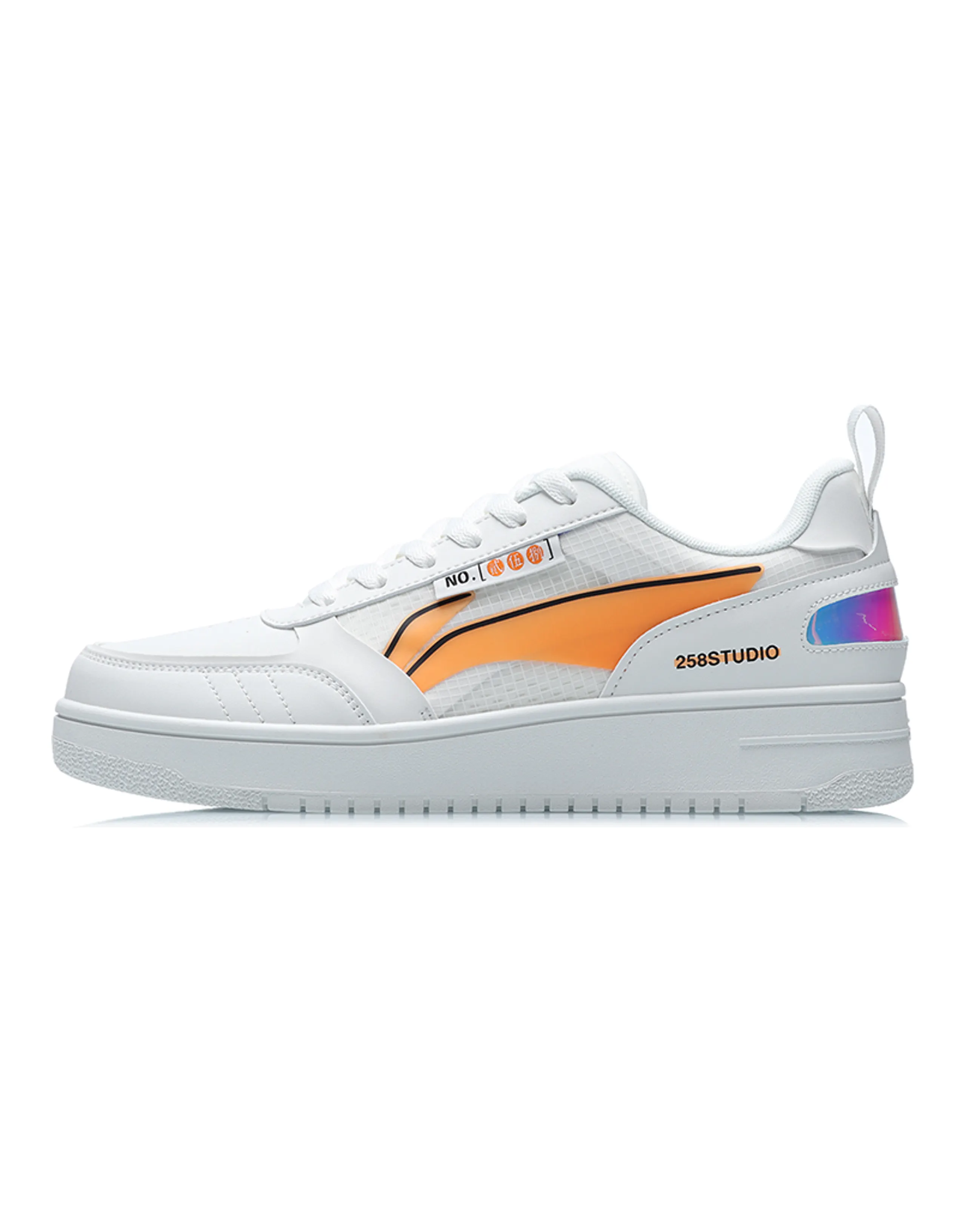 LiNing NO.258 Anti-Slip Wear-Resistant Low-Top Skateboard Shoes Unisex White Orange