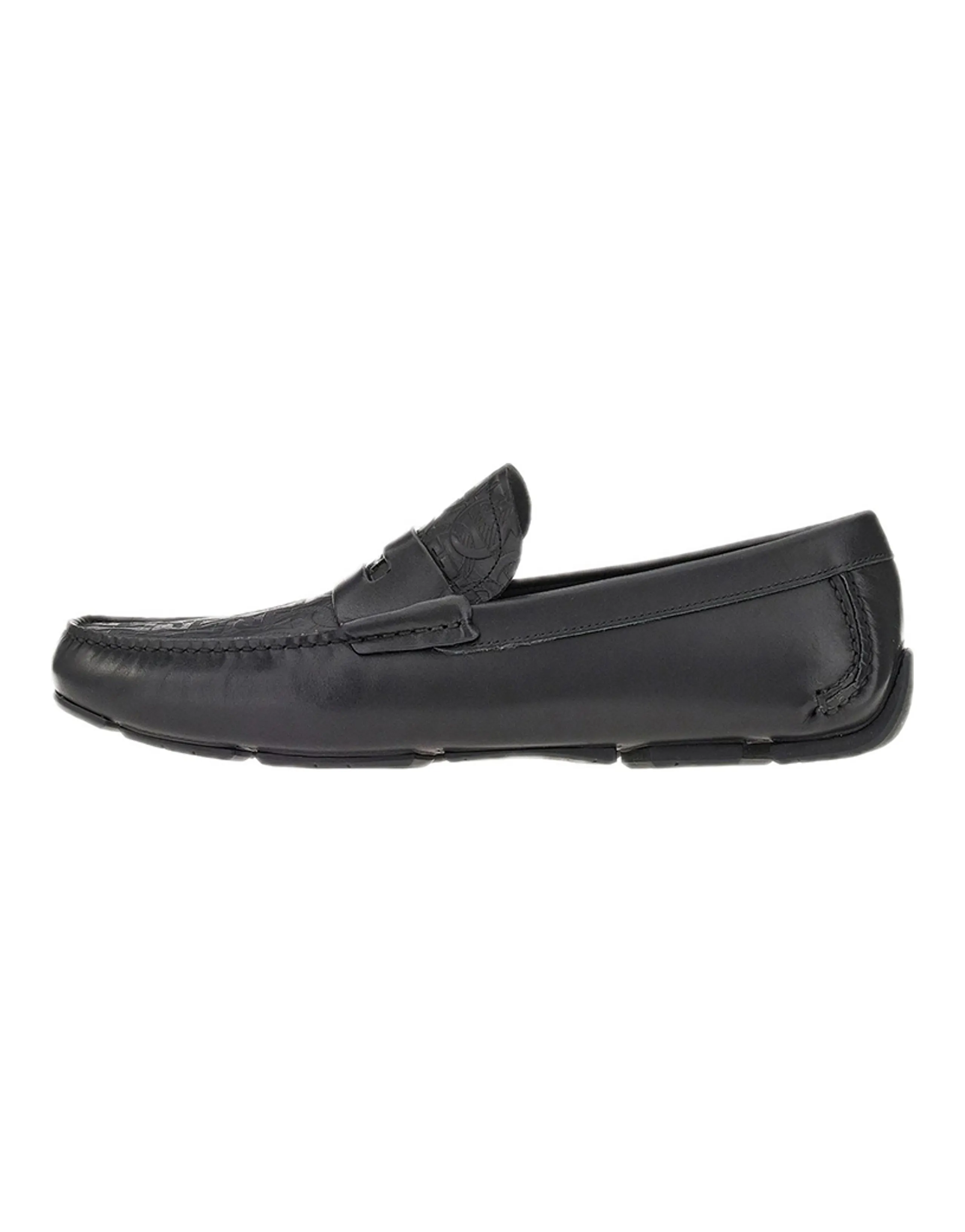 FERRAGAMO Calfskin Leather Flat Lightweight Casual Shoes Men's Black