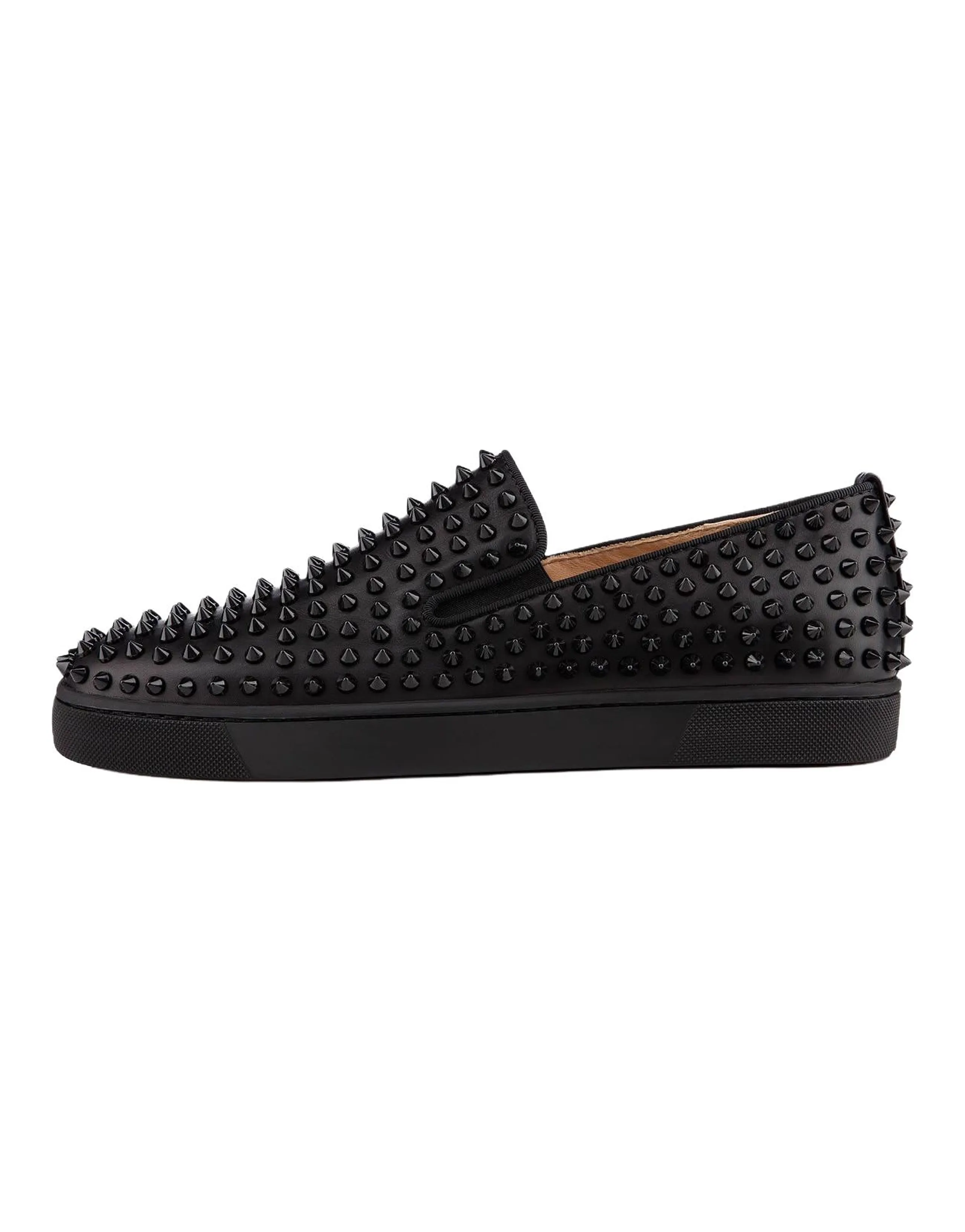 CL Roller-boat Calfskin Slip-On Flat Heel Studs Casual Shoes Men's Black