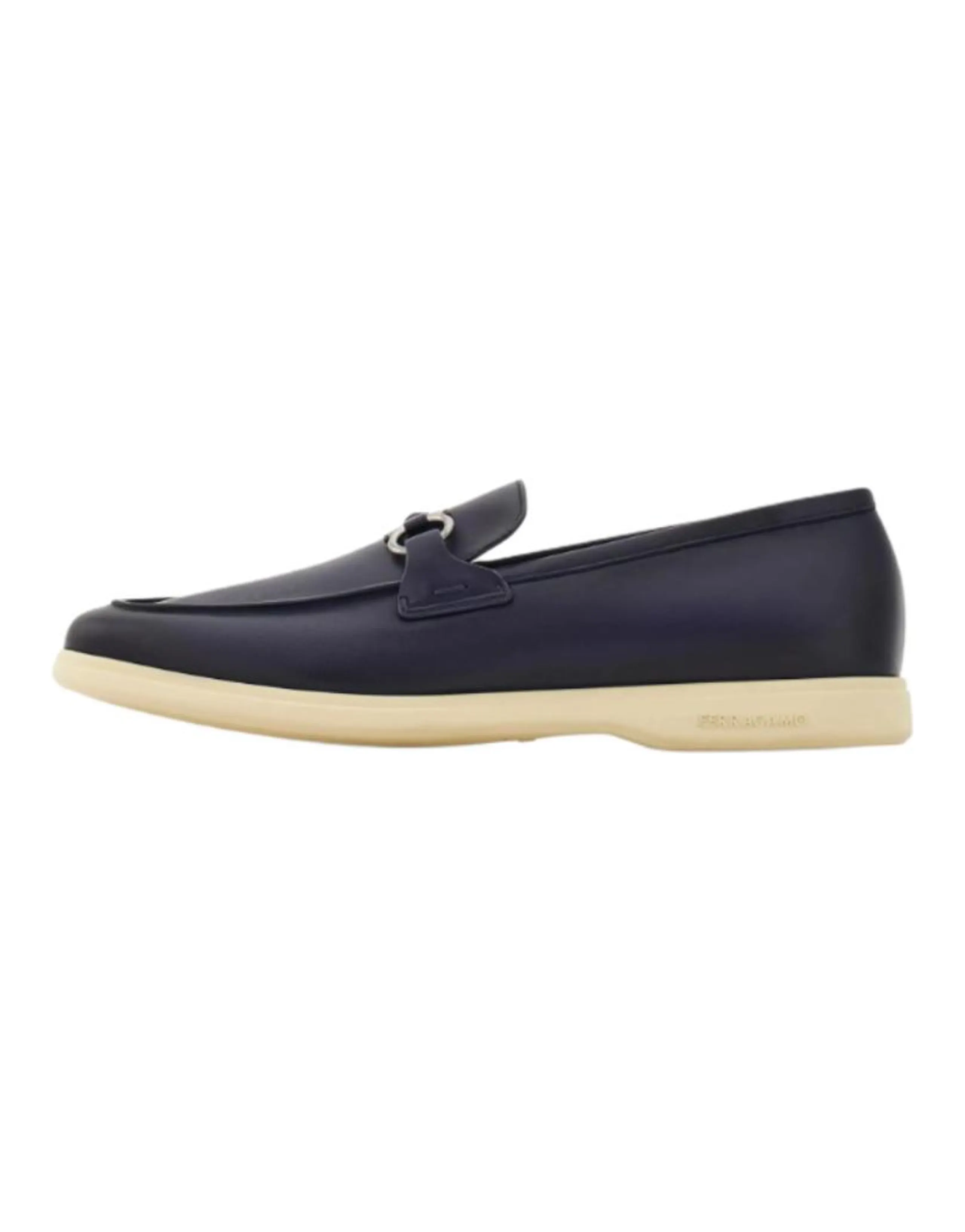 FERRAGAMO GANCINI Calfskin Slip-On Flat Loafers Men's Midnight Blue