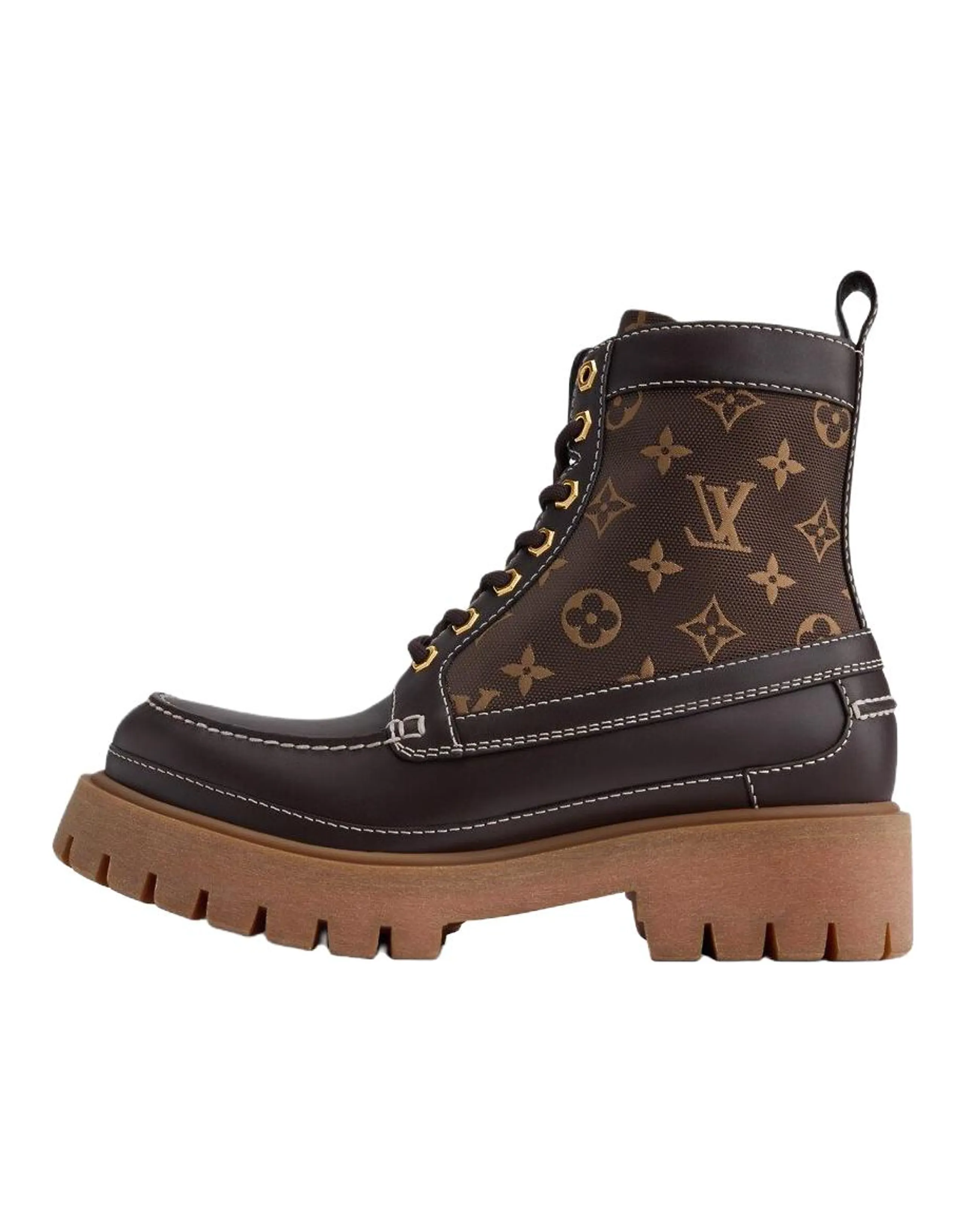 LOUIS VUITTON REMIX Calfskin Leather Round Toe Lace-Up Short-Cut Martin Boots Men's Brown