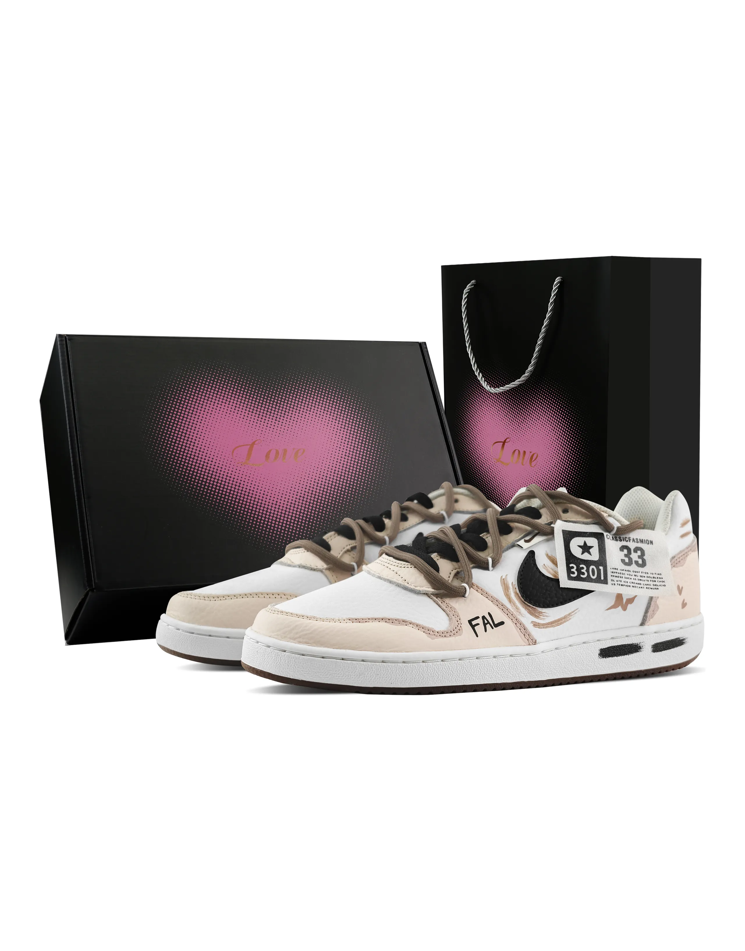 [Custom Sneakers] Nike EBERNON Soft Painting Style Heart Gift Box Graffiti Distressed Patch Trendy Personalized Wear-Resistant Low-Top Sneakers Men's