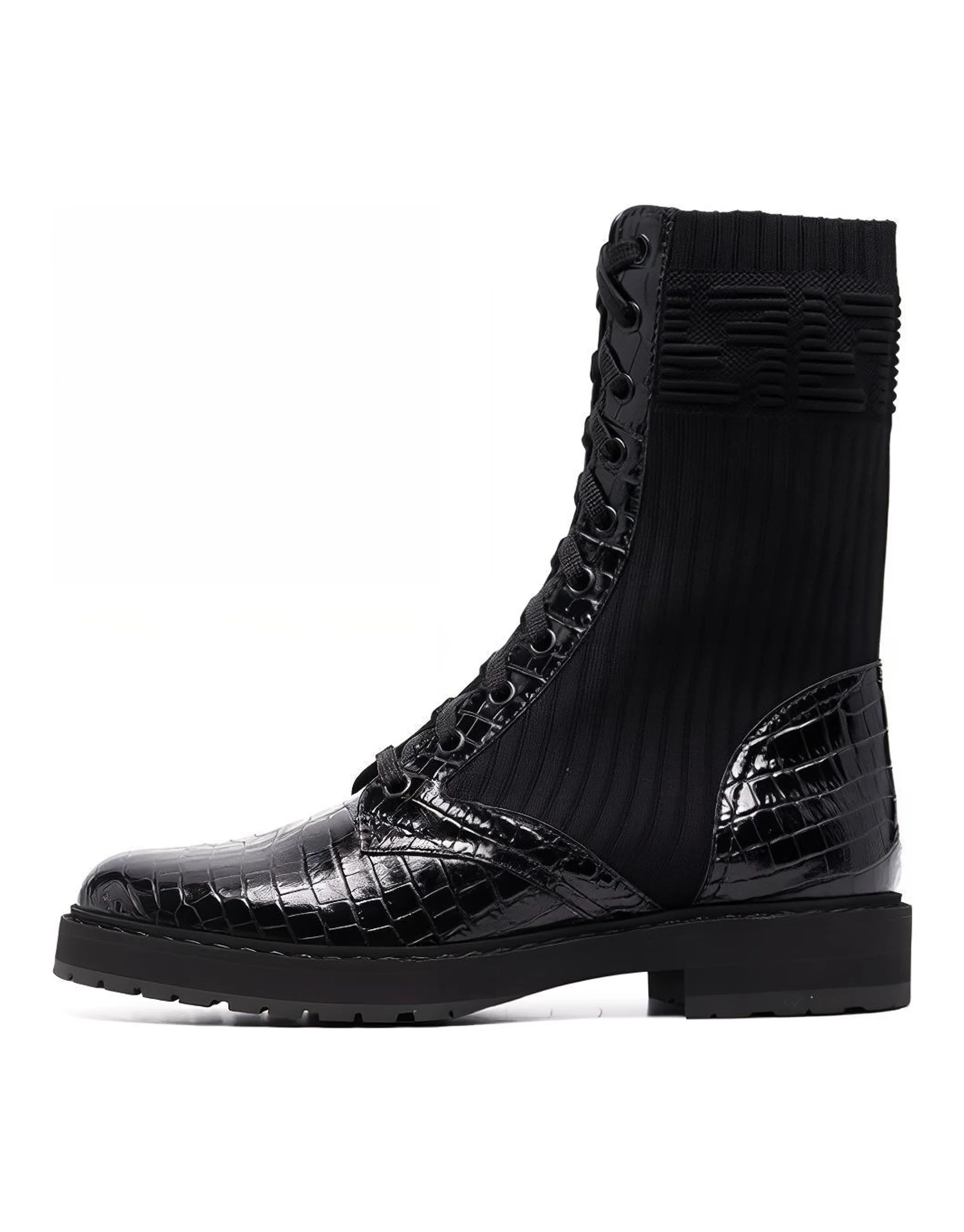 FENDI Women's FF Rockoko Biker Boot 'Black Croc'