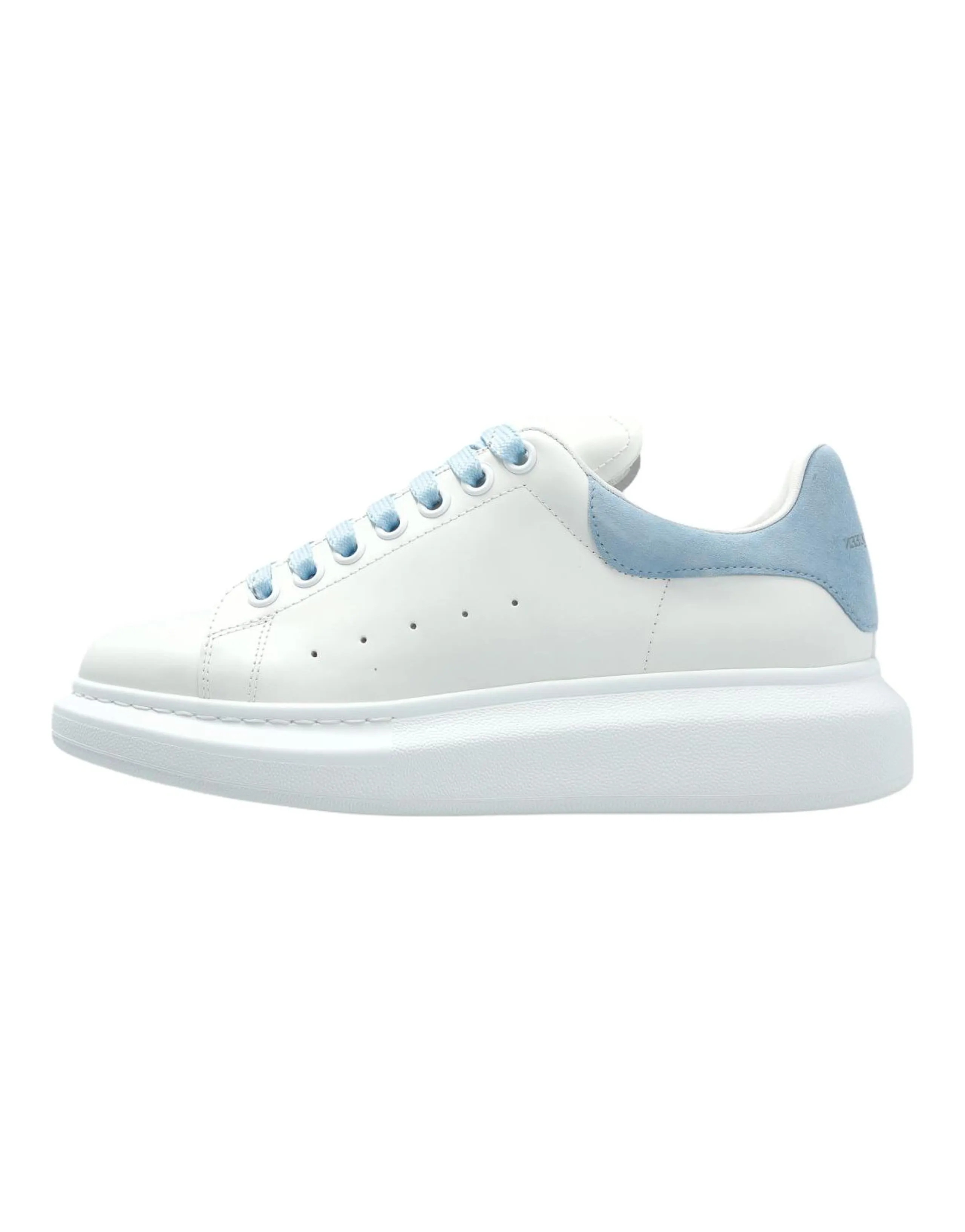 Alexander McQueen Leather Round Toe Lace-Up Logo Low-Top Casual Shoes Women's White Blue