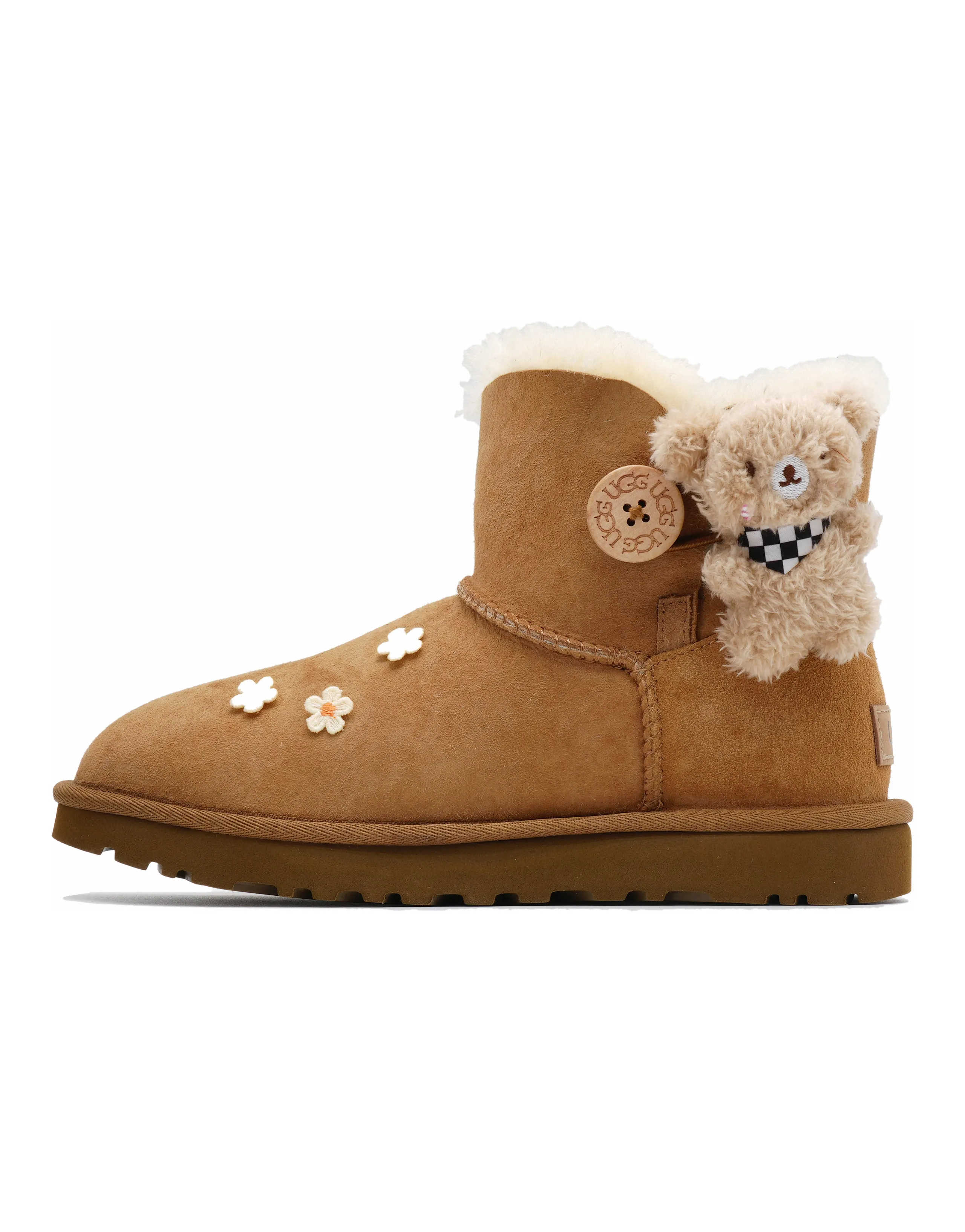 UGG Mini Bailey Bow II Cool Play Koala Flowers And Bears Warm And Wear-Resistant Short Snow Boots Women's Camel