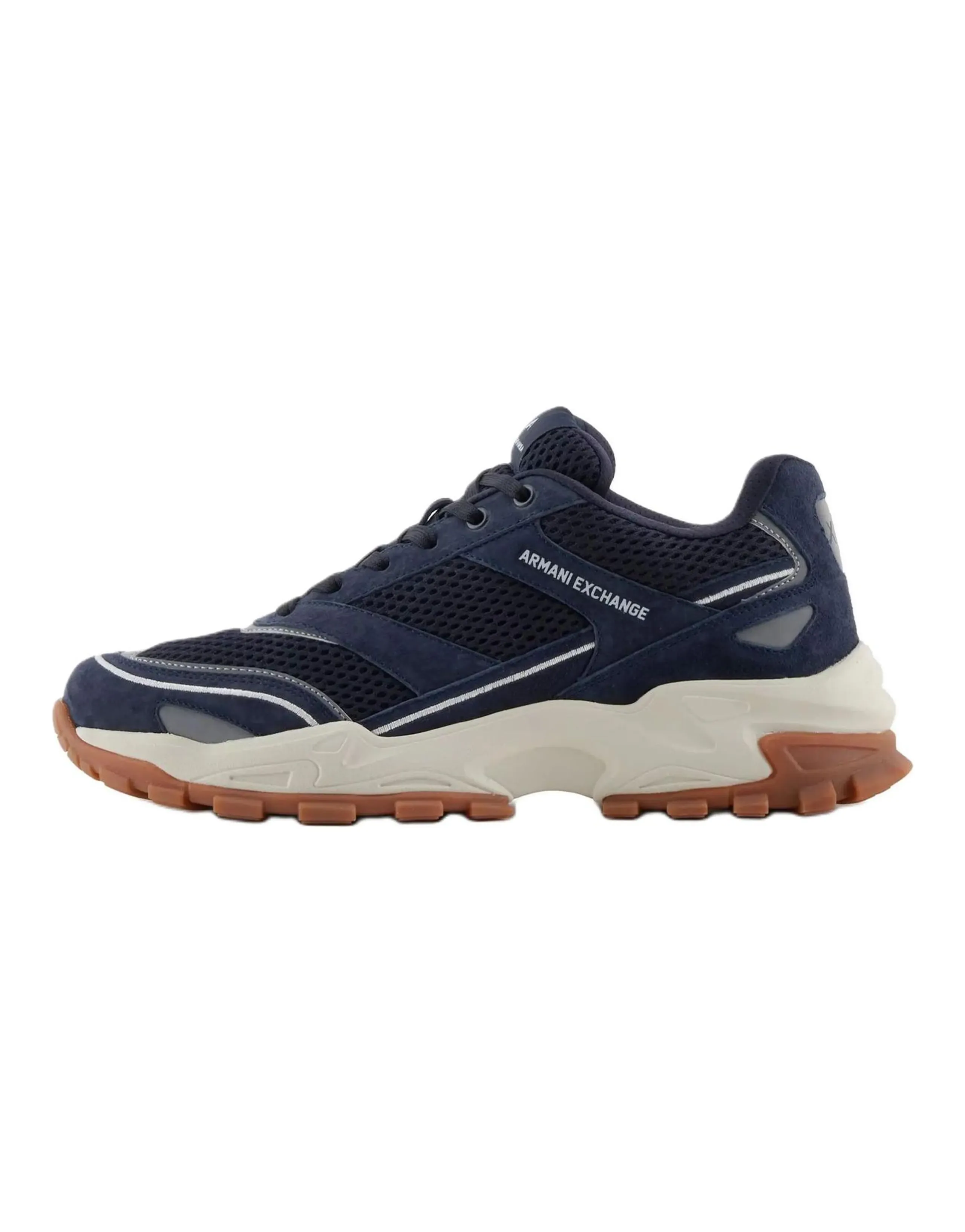 ARMANI EXCHANGE AE Split Leather Round Toe Lace-Up Low-Top Casual Shoes Men's Blue