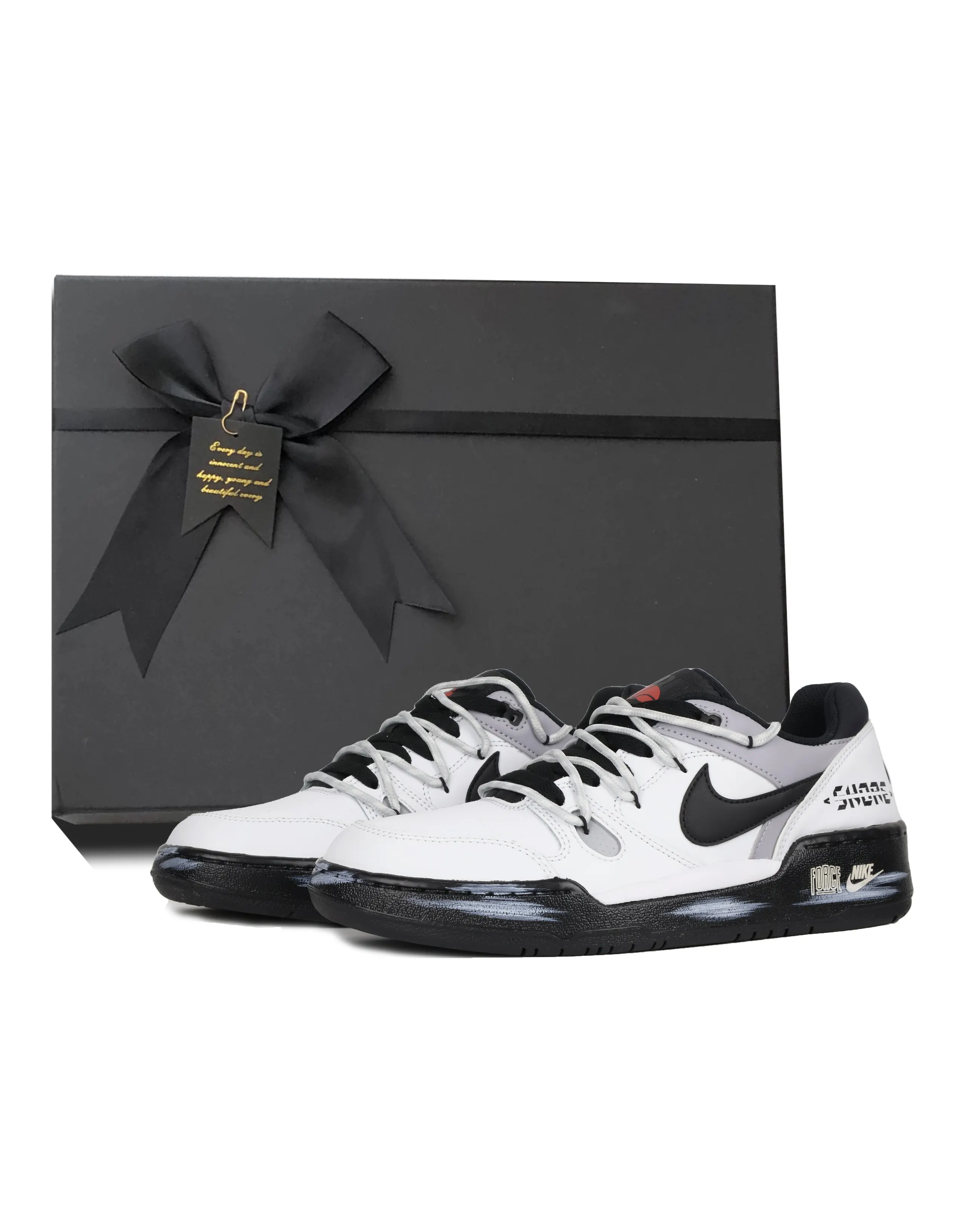 Nike Custom Full Force 'Gravity Shore' Deconstructed Lace Art Box Graffiti Low-Top Skate Shoes Men's Black Grey