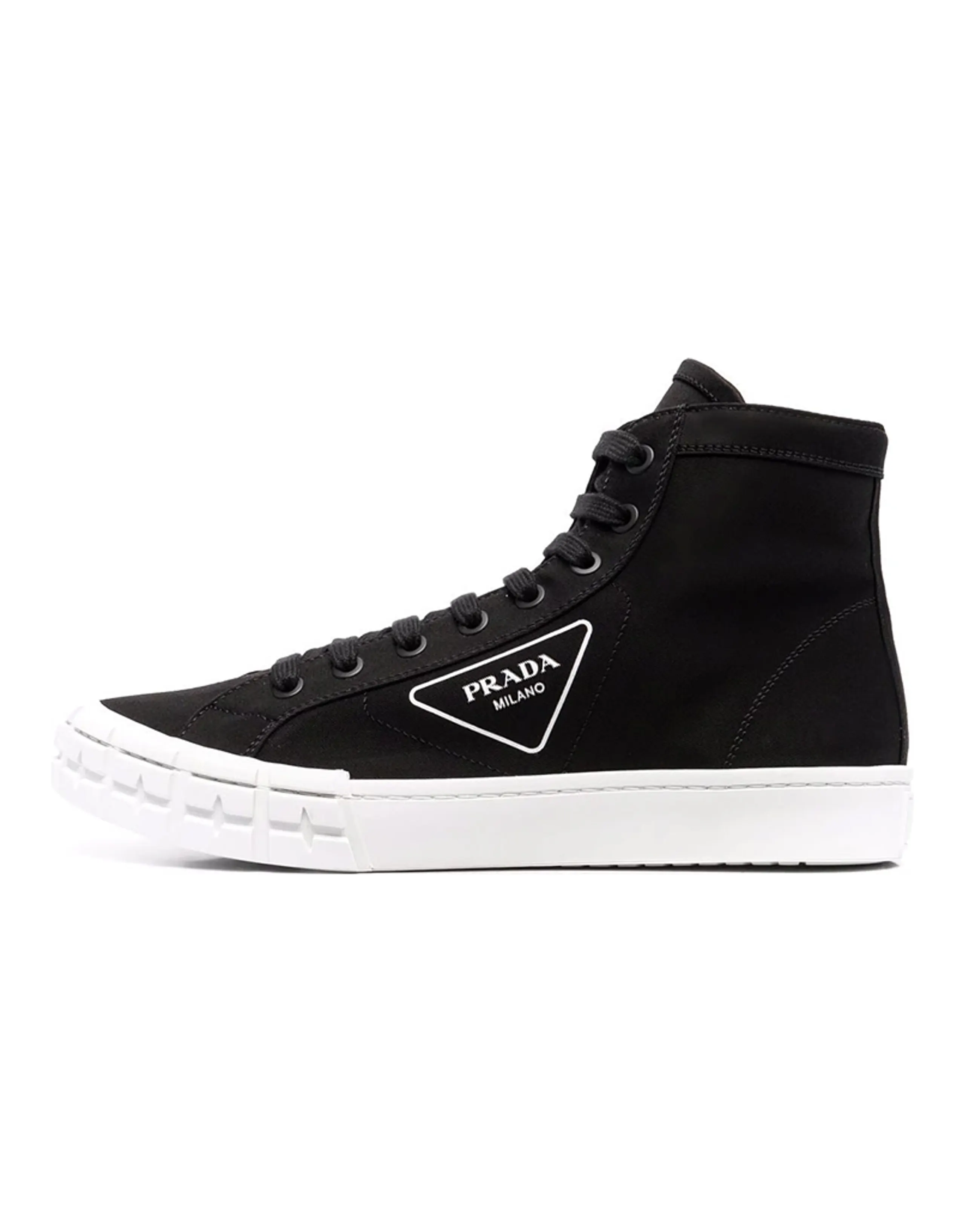 PRADA Lace-Up Round Toe Flat Fashion Sneakers Men's Black