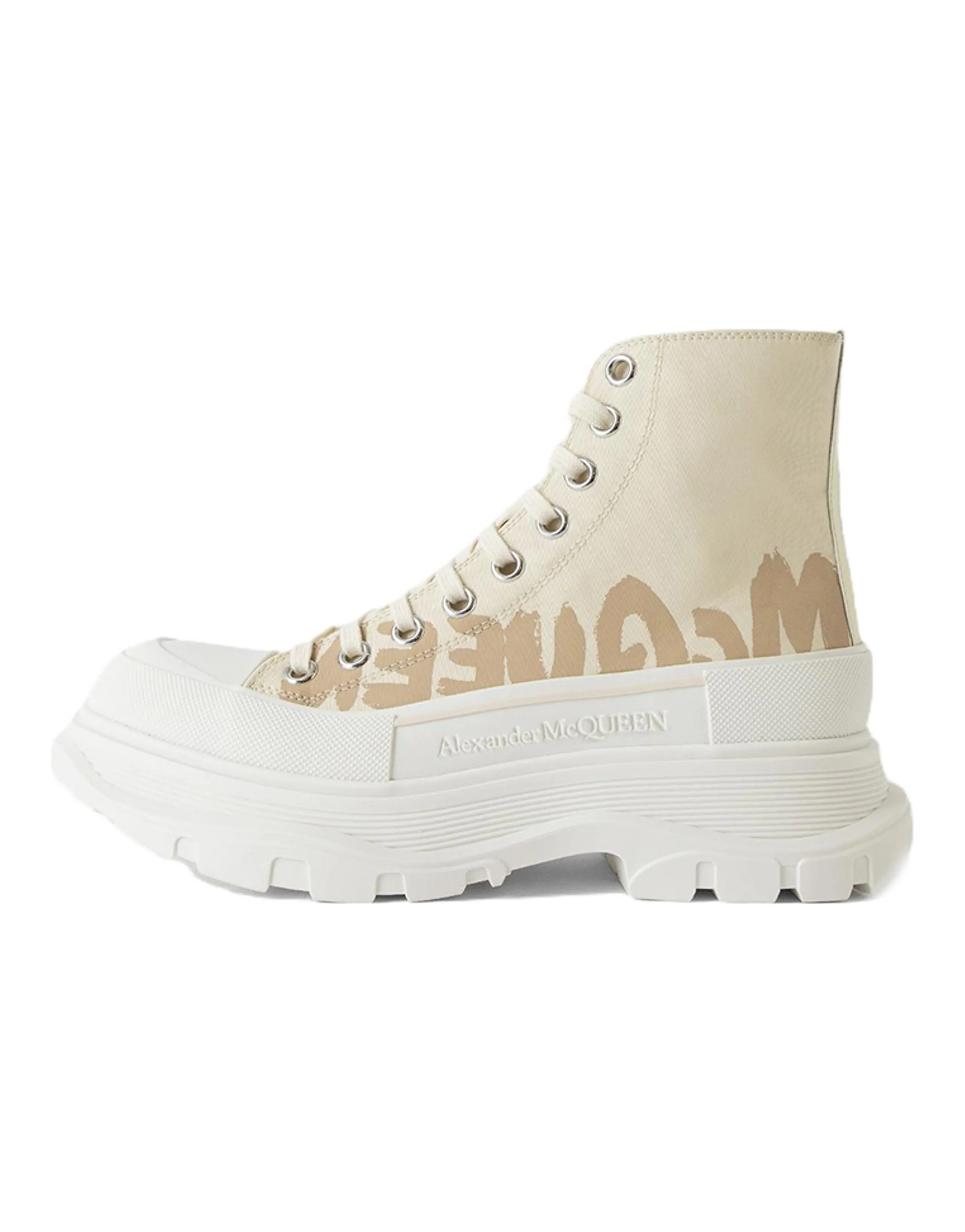 Alexander McQueen Tread Slick Cotton Graffiti Platform Sneakers Women's Beige