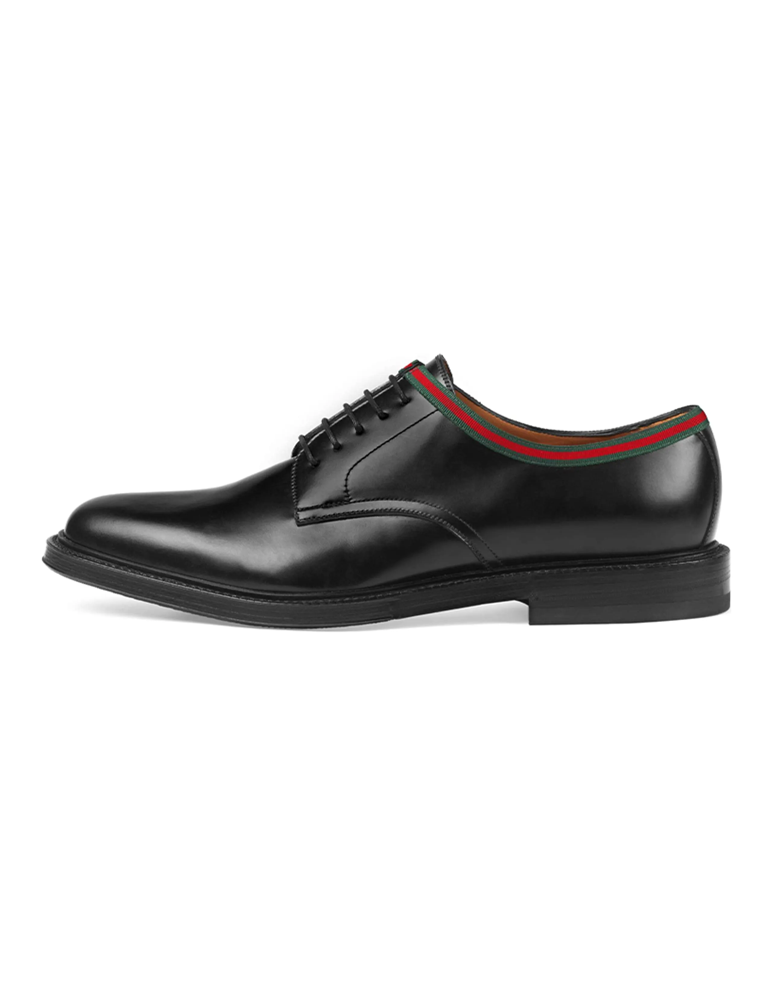 GUCCI Web Lace Up Black Leather