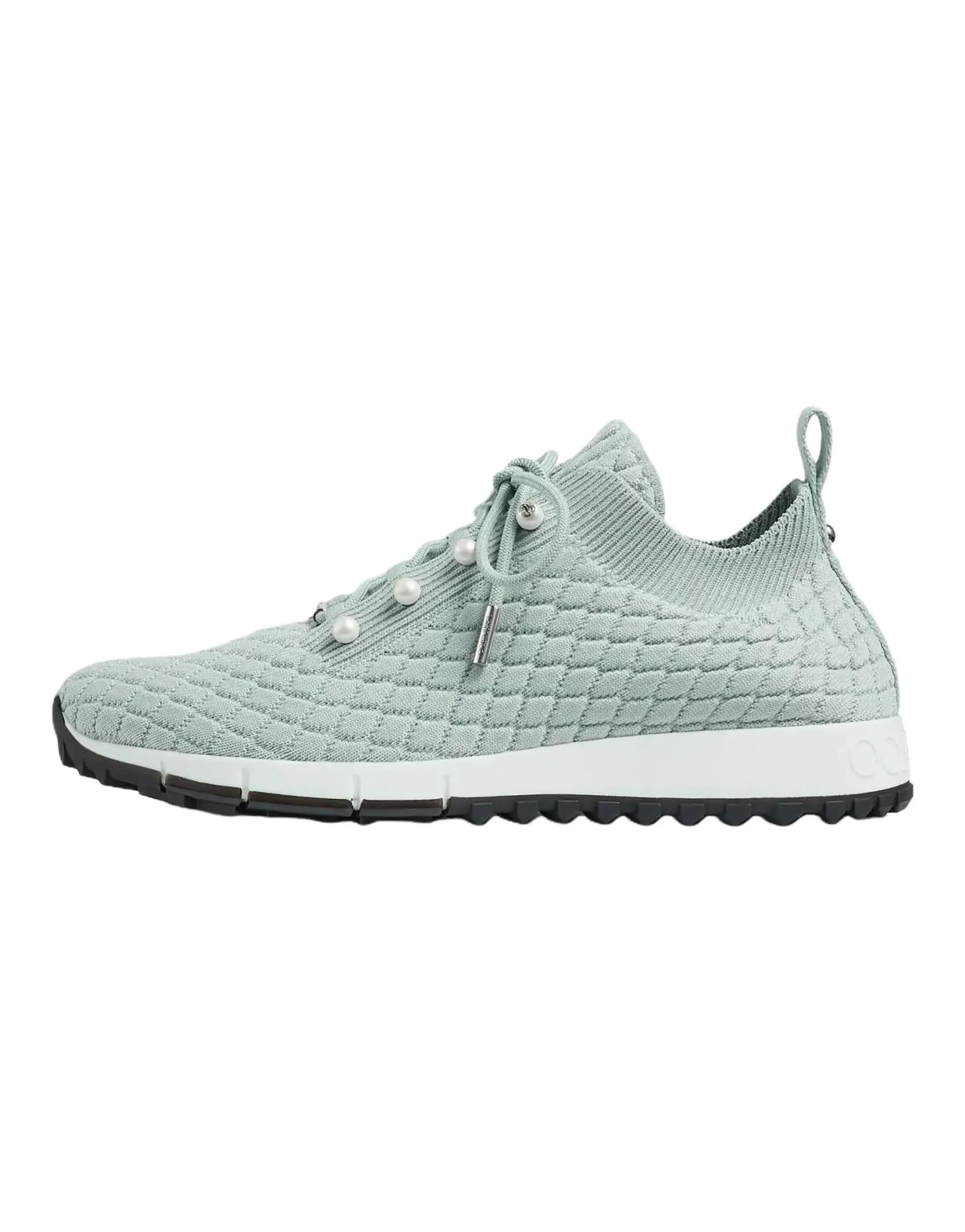 Jimmy Choo Veles Textured Knit Crystal-Embellished Button Round-Toe Lace-Up Low-Top Casual Shoes Women's Light Aqua Green