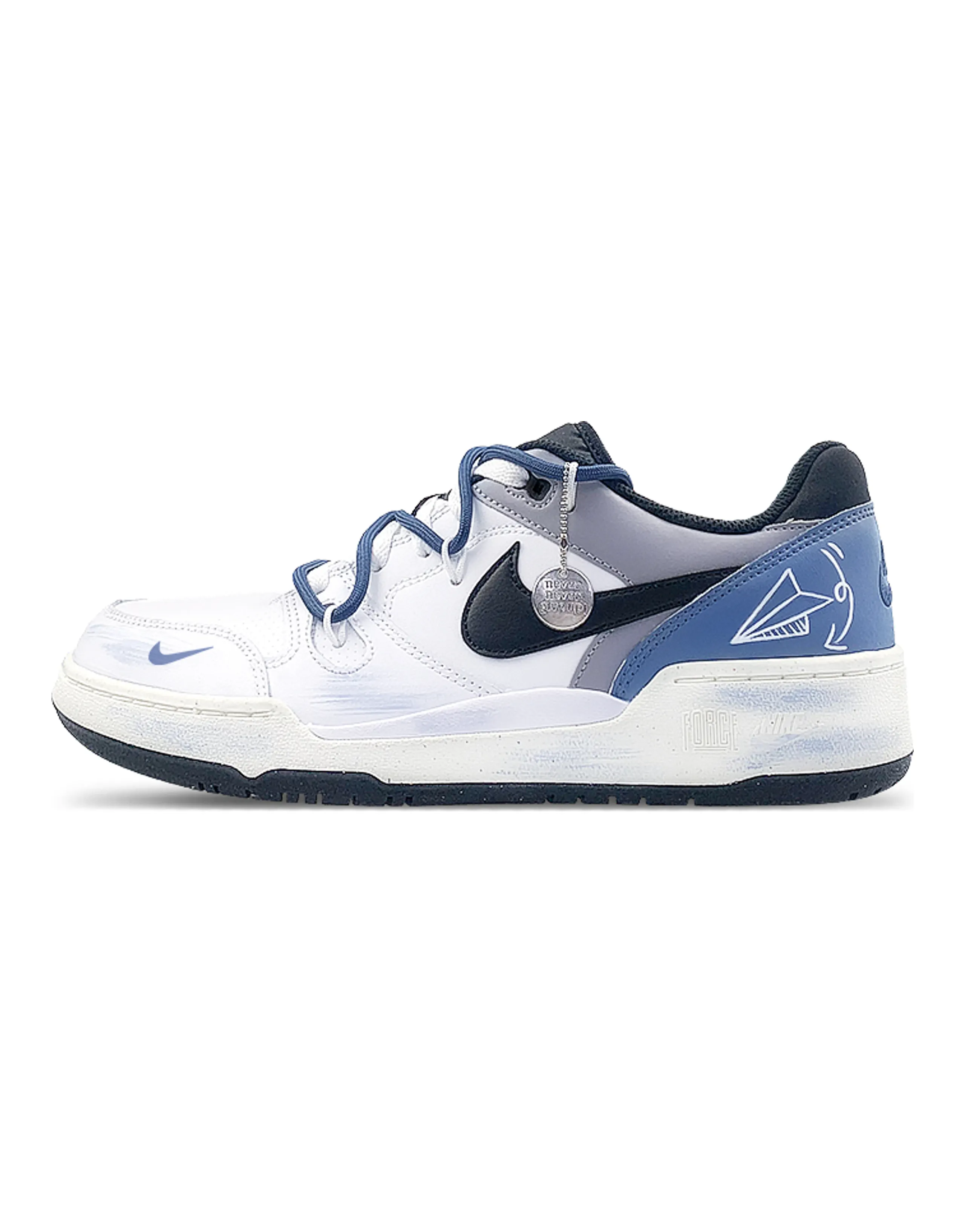 Custom SneakersNike Full Force MAY Made Paper Plane Deconstruction Flowers All the Way Low-Top Skateboarding Shoes Men's White-Blue-Gray