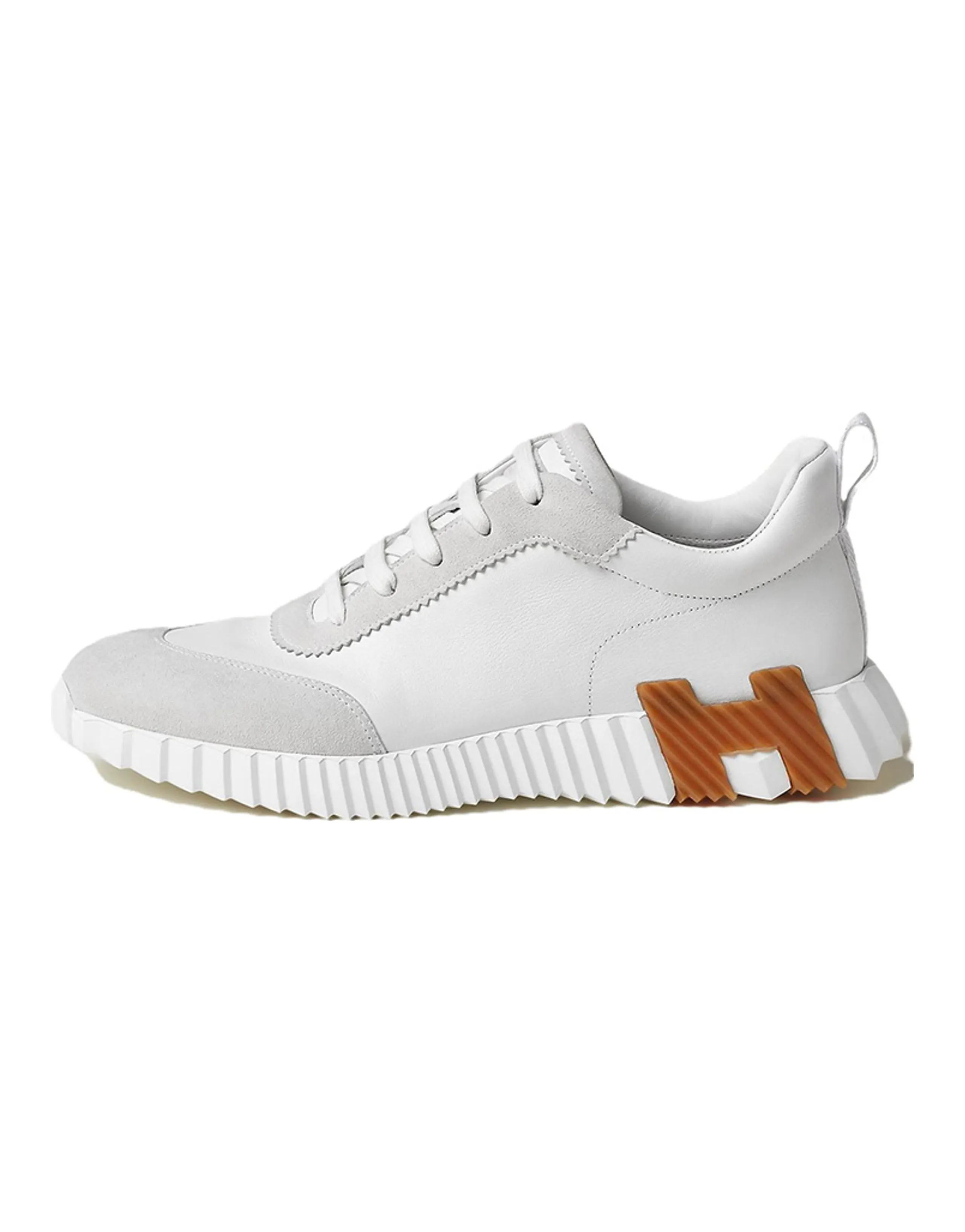 HERMES Bouncing Low Top Casual Shoes Men's White Brown