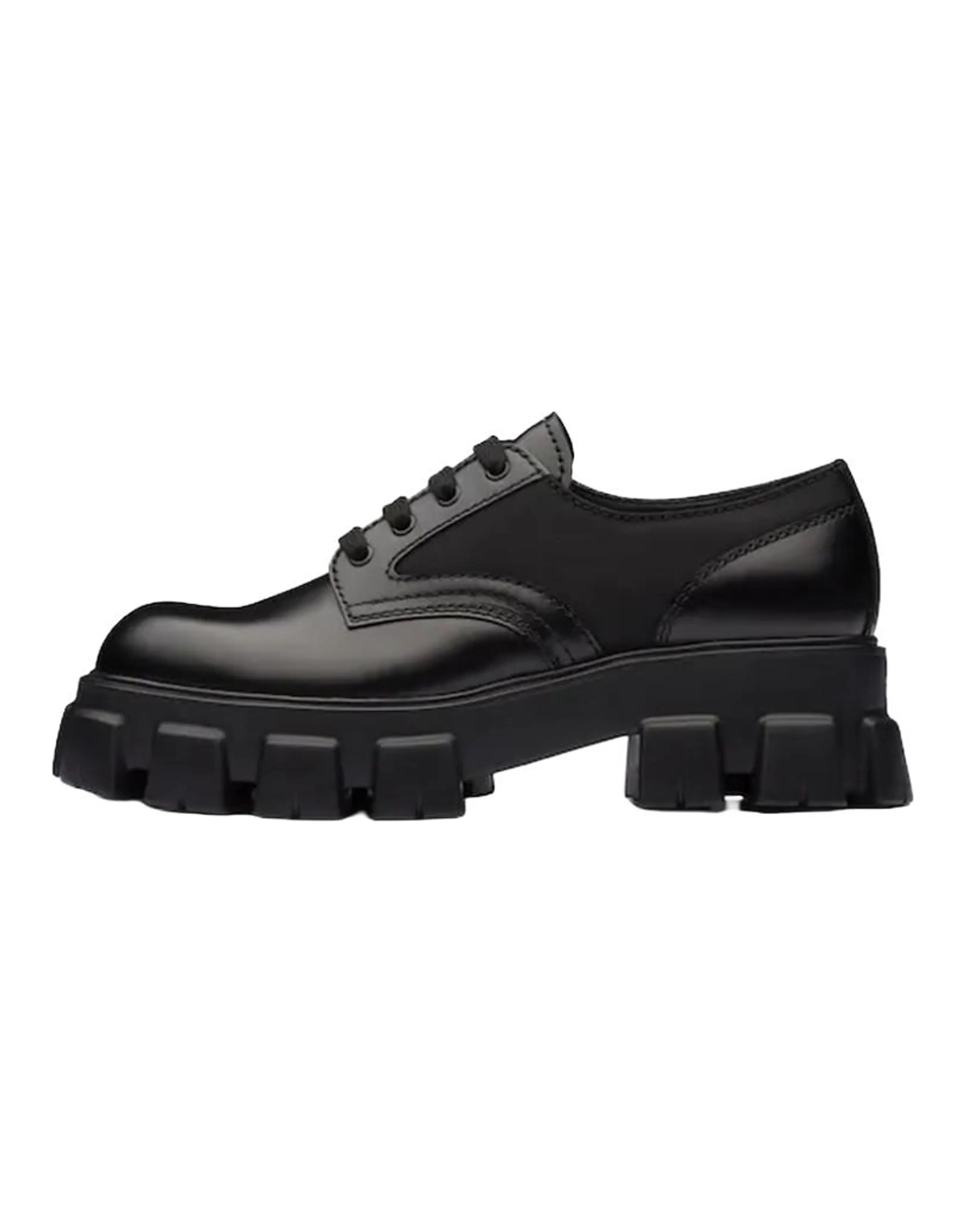 PRADA Monolith Brushed Leather And Nylon Lace Up 'Black'