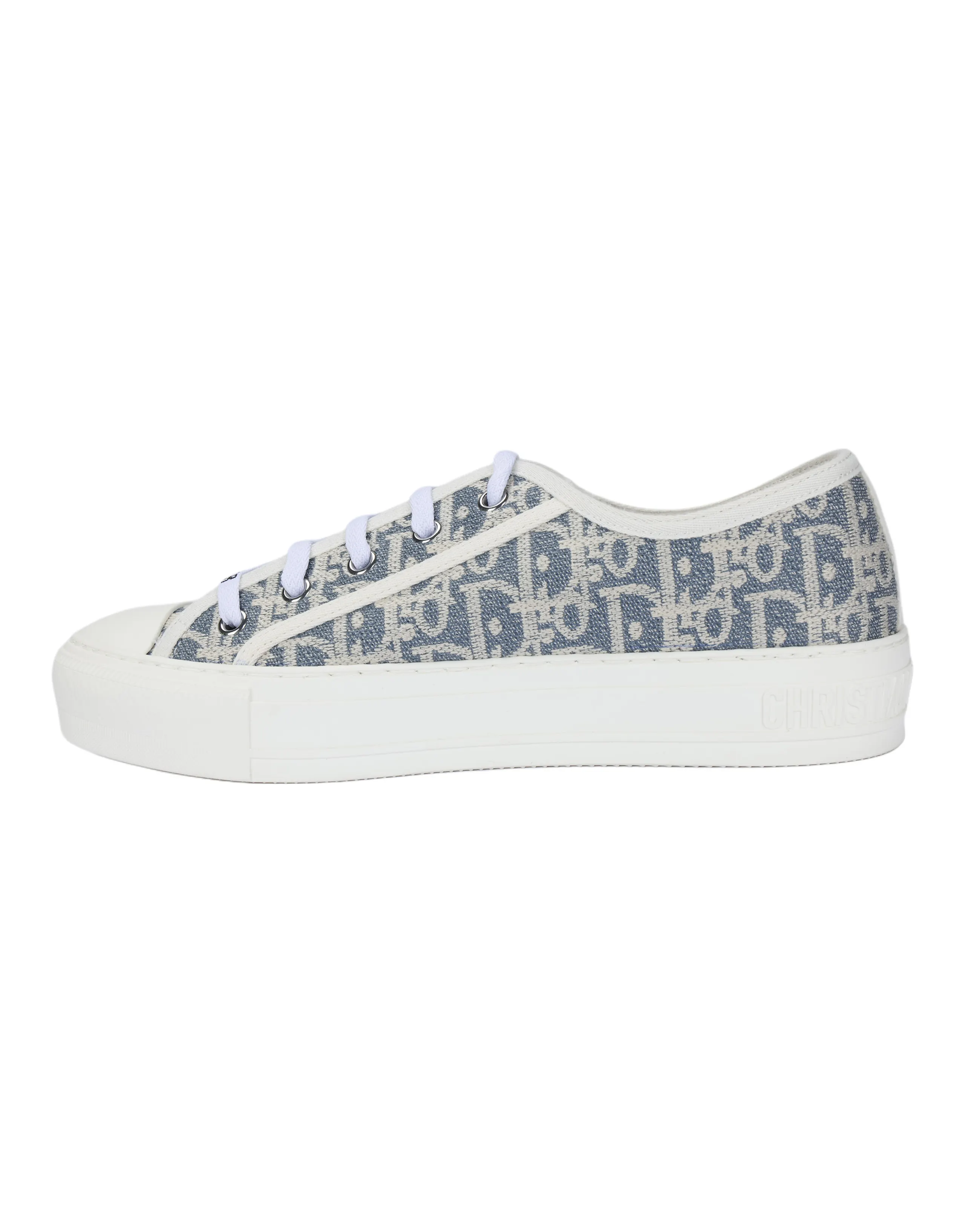 DIOR Walk'n'Dior Cotton Check Fabric Round Toe Lace-Up Low-Top Canvas Shoes Women's Grey Blue