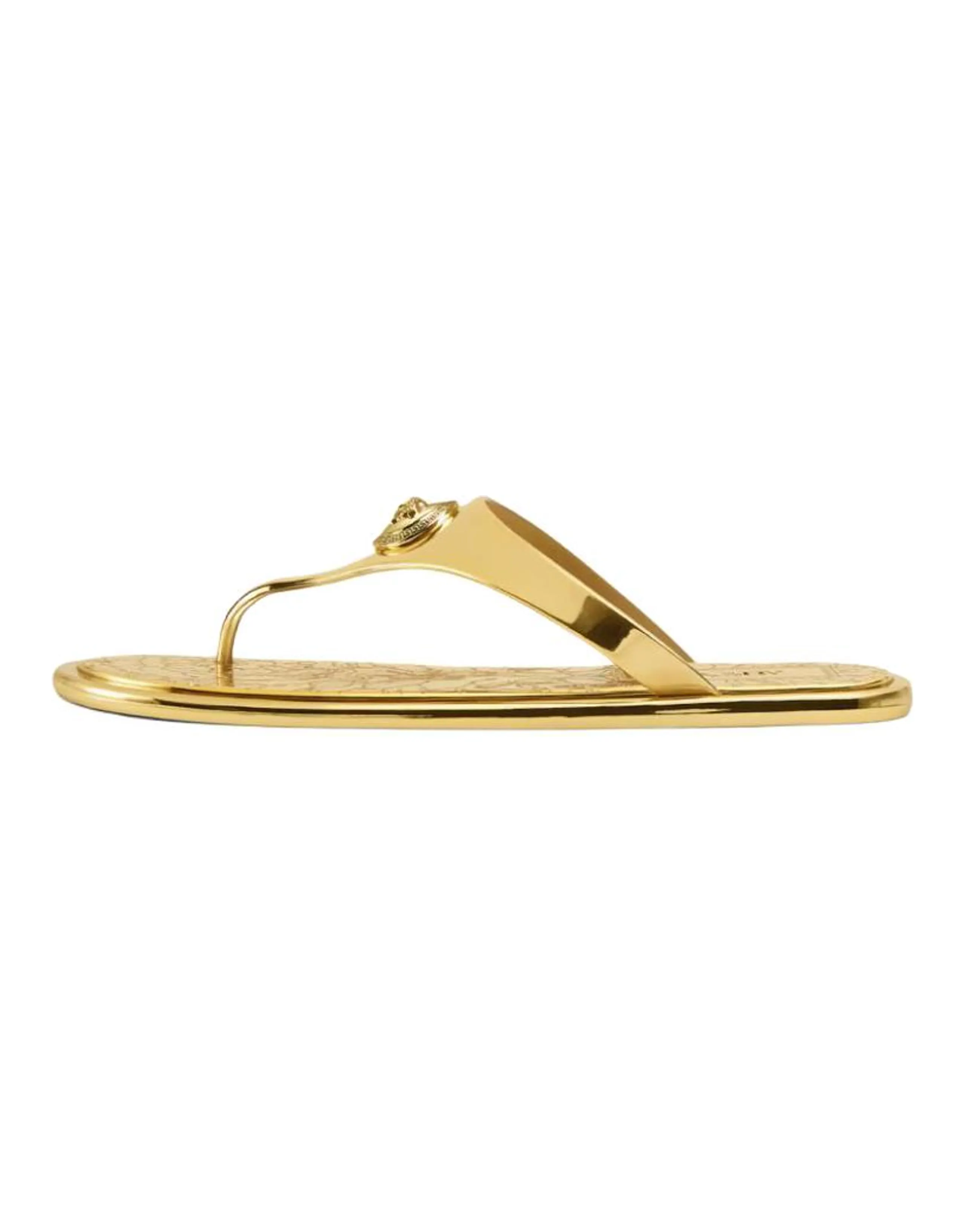 VERSACE Alia Toe-Thong Flat Flip-Flops Women's Gold