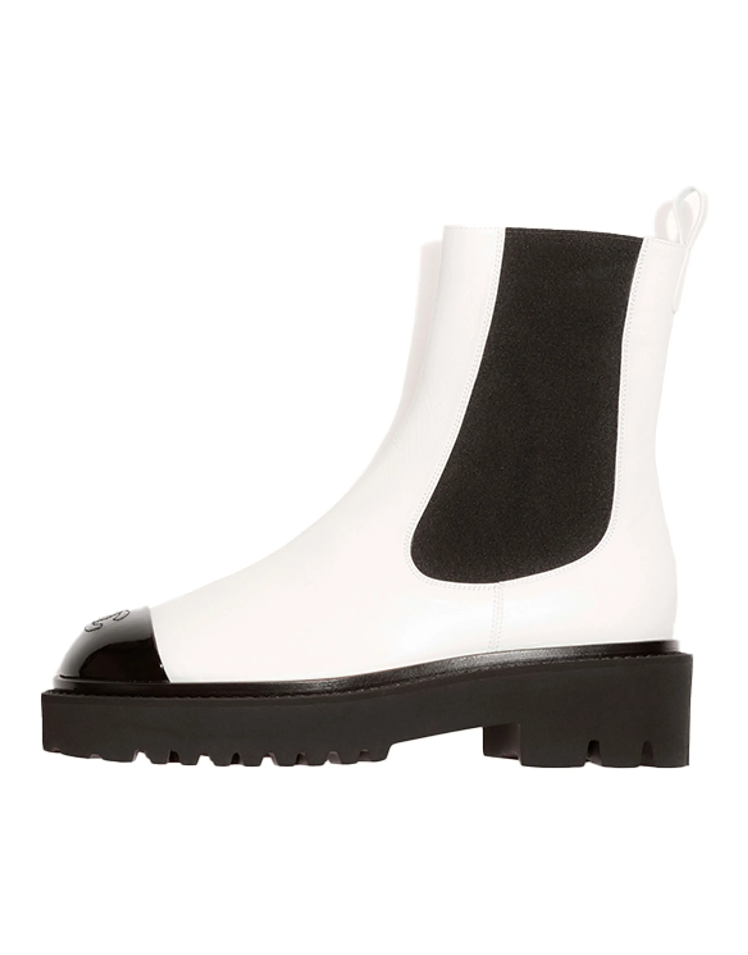 CHANEL Chelsea Boots Medium Heel 3 5cm Women's Black White